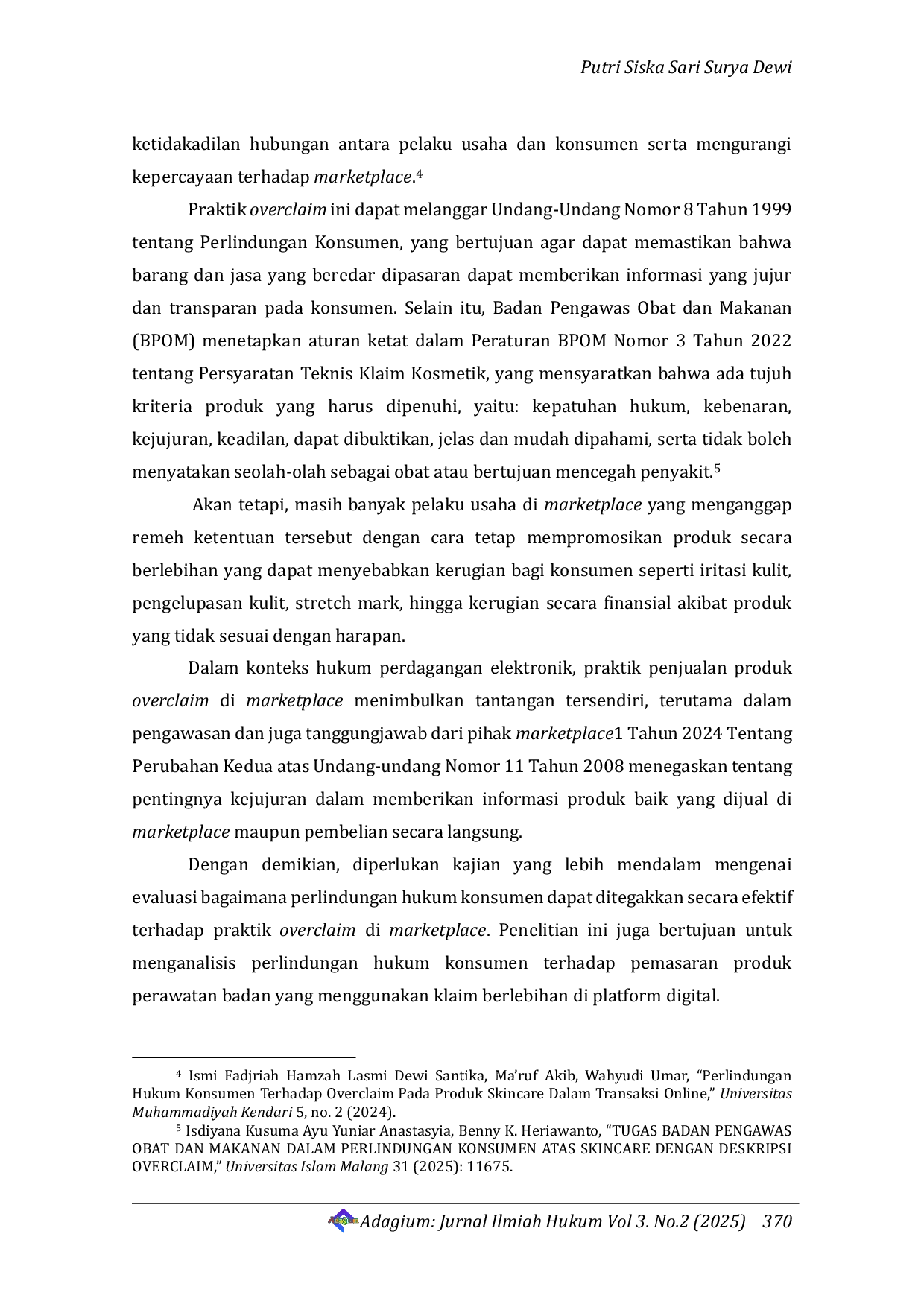 JURIS Juridical Review of Consumer Protection Against Overclaimed Body Care Product Marketing on Marketplaces