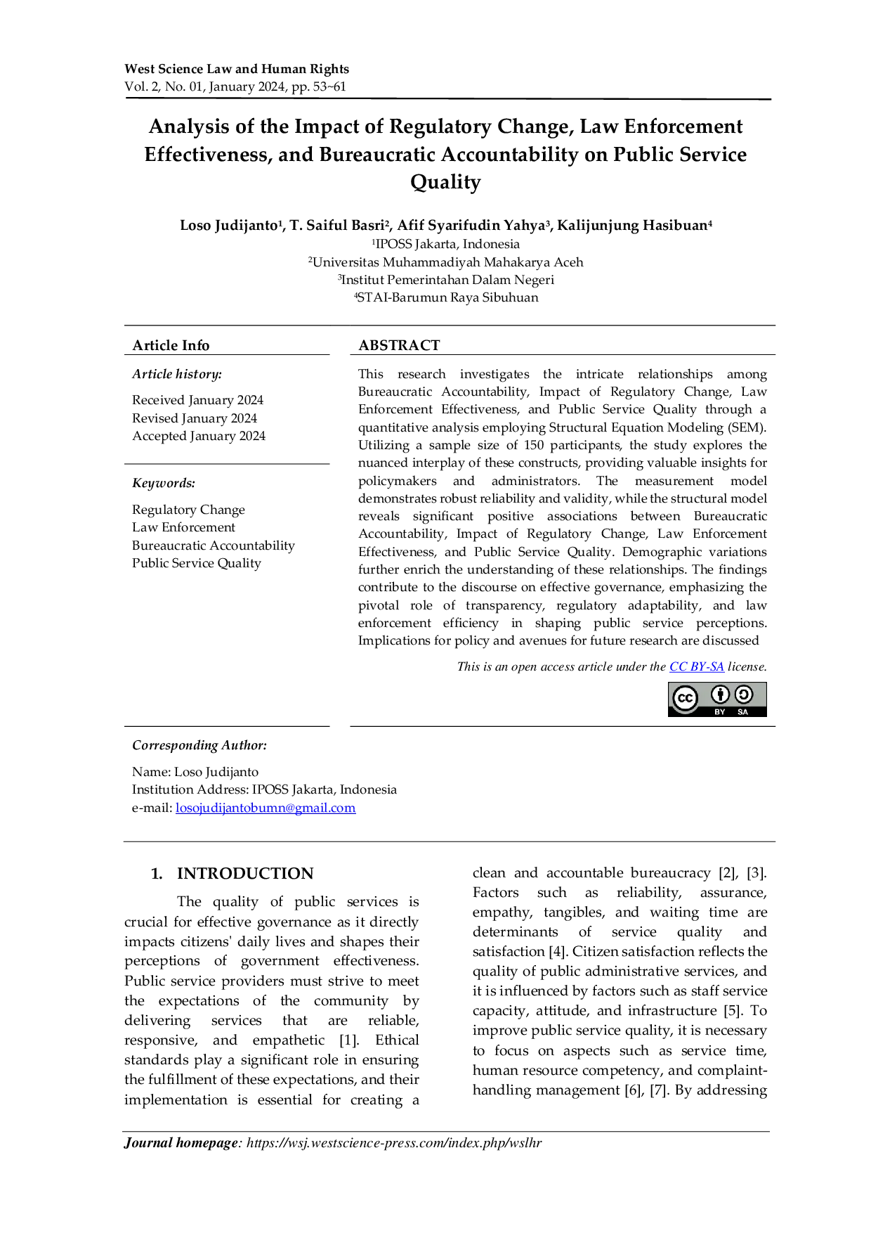 JURIS Analysis of the Impact of Regulatory Change Law Enforcement Effectiveness and Bureaucratic Accountability on Public Service Quality