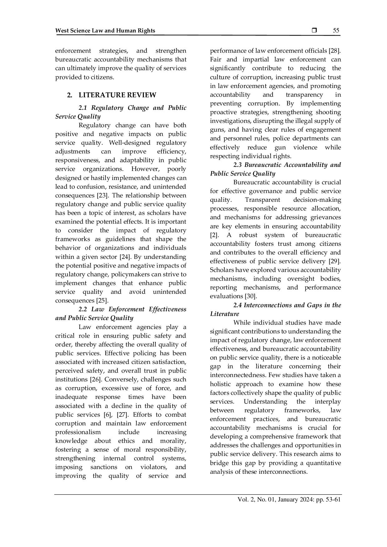 JURIS Analysis of the Impact of Regulatory Change Law Enforcement Effectiveness and Bureaucratic Accountability on Public Service Quality