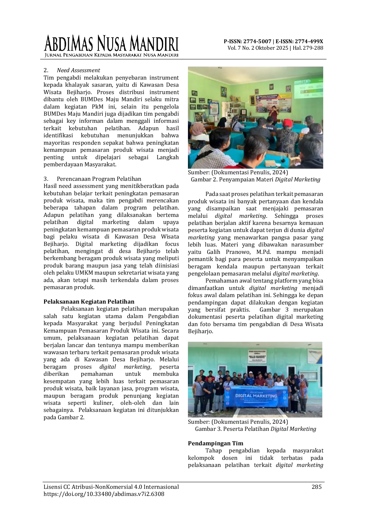 JURIS Peningkatan Kemampuan Digital Marketing Pelaku Usaha Di Desa Wisata Bejiharjo