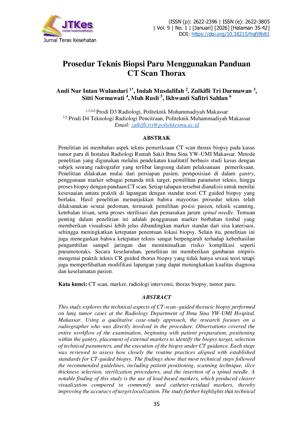 JURIS Prosedur Teknis Biopsi Paru Menggunakan Panduan CT Scan Thorax