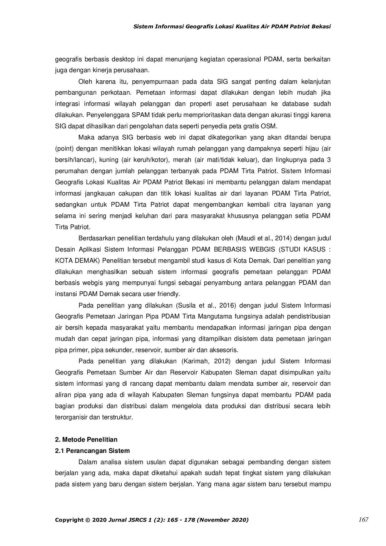 JURIS Sistem Informasi Geografis Lokasi Kualitas Air Pada PDAM Patriot Bekasi