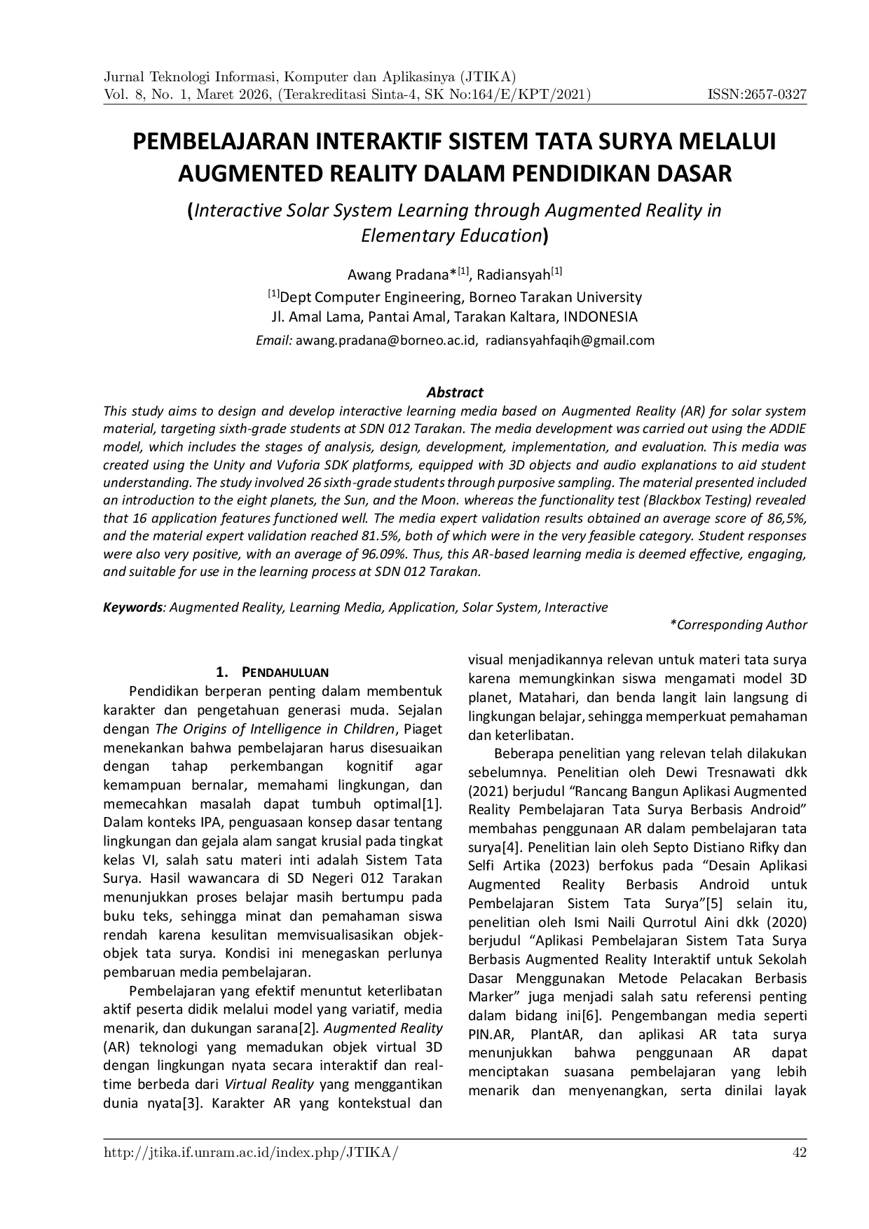 JURIS Pembelajaran Interaktif Sistem Tata Surya Melalui Augmented Reality dalam Pendidikan Dasar