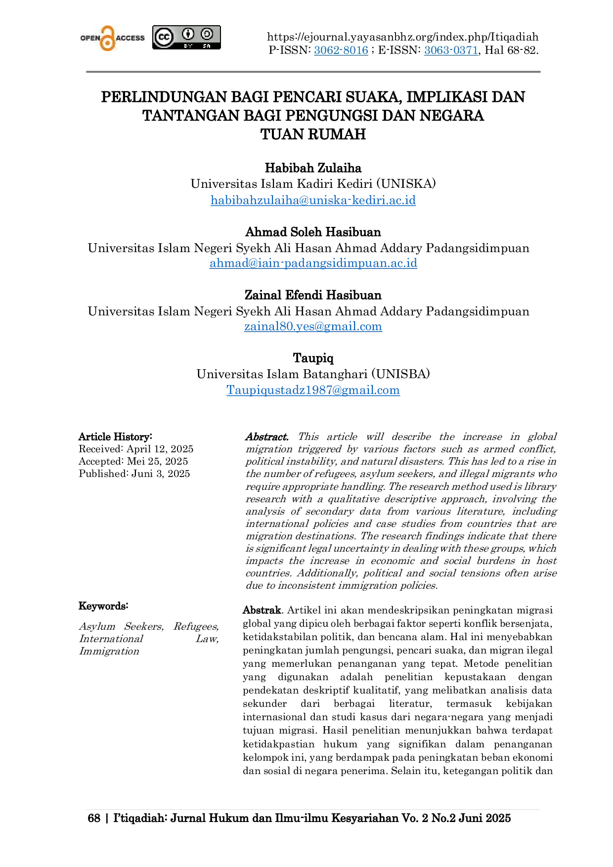 JURIS Perlindungan Bagi Pencari Suaka Implikasi Dan Tantangan Bagi Pengungsi Dan Negara Tuan Rumah