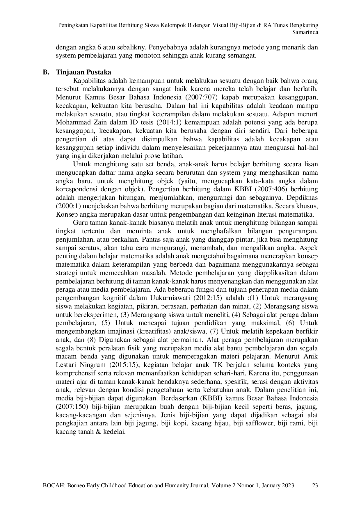 JURIS Peningkatan Kapabilitas Berhitung Siswa Kelompok B dengan Visual Biji Bijian di RA Tunas Bengkuring Samarinda