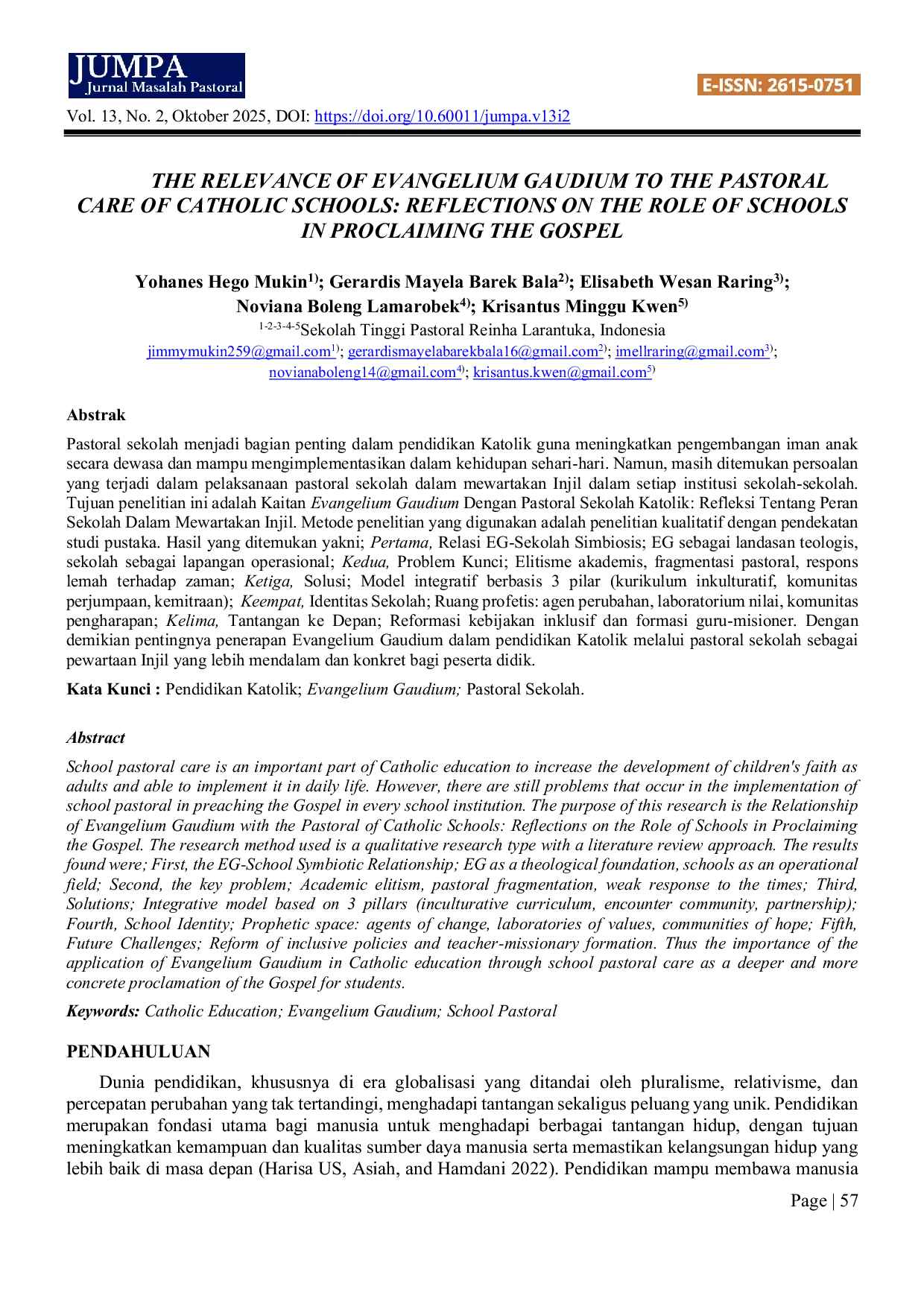 JURIS The Relevance of Evangelium Gaudium to the Pastoral Care of Catholic Schools Reflections on the Role of Schools in Proclaiming the Gospel