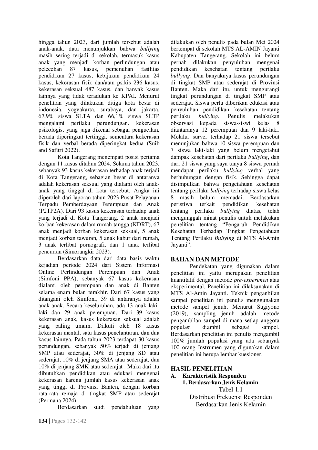 JURIS The Influence of Health Education on the Level of Knowledge About Bullying Behavior at MTS Al Amin Jayanti