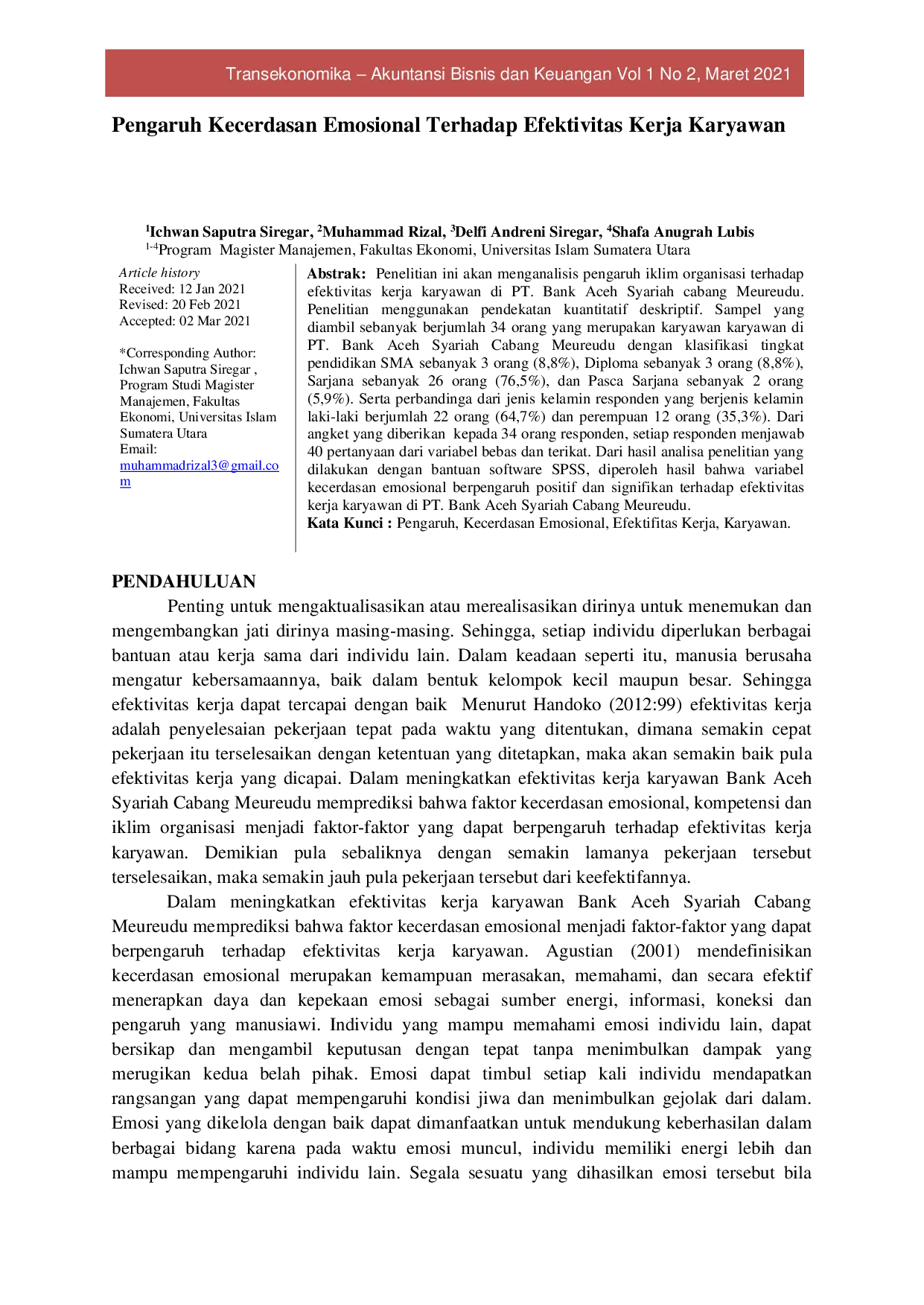 JURIS Pengaruh Kecerdasan Emosional Terhadap Efektivitas Kerja Karyawan