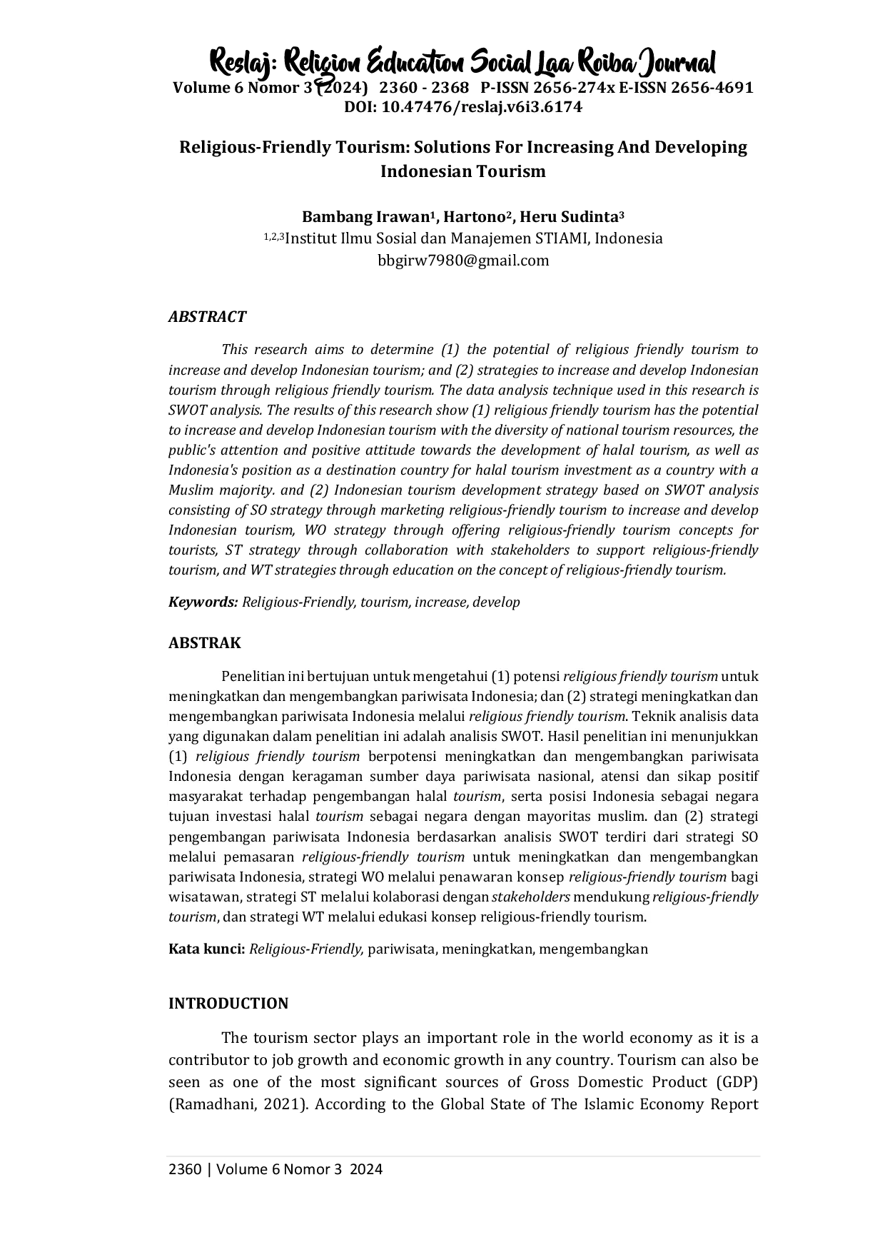 JURIS Religious Friendly Tourism Solutions For Increasing And Developing Indonesian Tourism