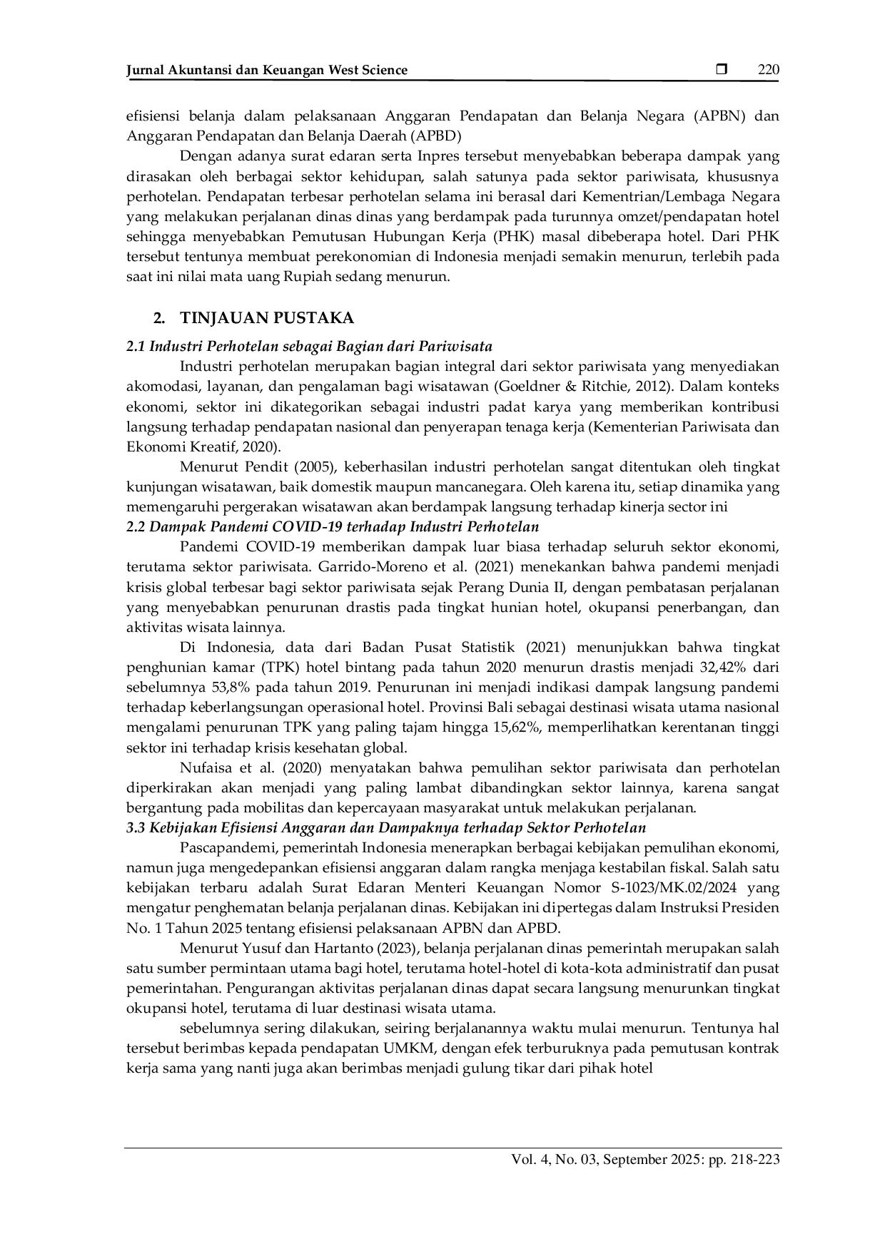JURIS Analisis Perkembangan Jumlah Penghuni Kamar di Sektor Perhotelan Indonesia Berdasarkan Data BPS 2020 2025 Dampak Kebijakan Efisiensi Anggaran Pemerintah