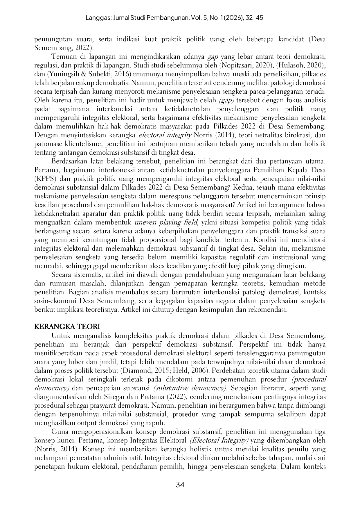 JURIS Nilai nilai Demokrasi dalam Pemilihan Kepala Desa Serentak di Desa Semembang Tahun 2022