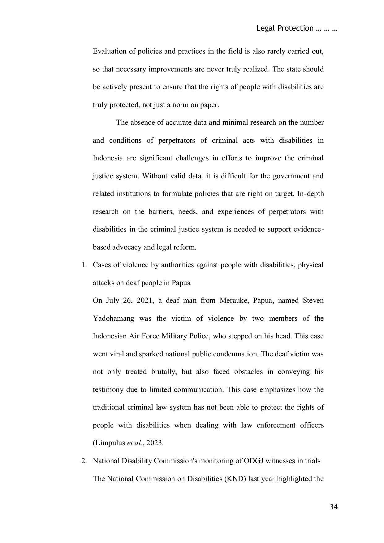 JURIS Legal Protection for Criminal Acts Against Disabled Perpetrators