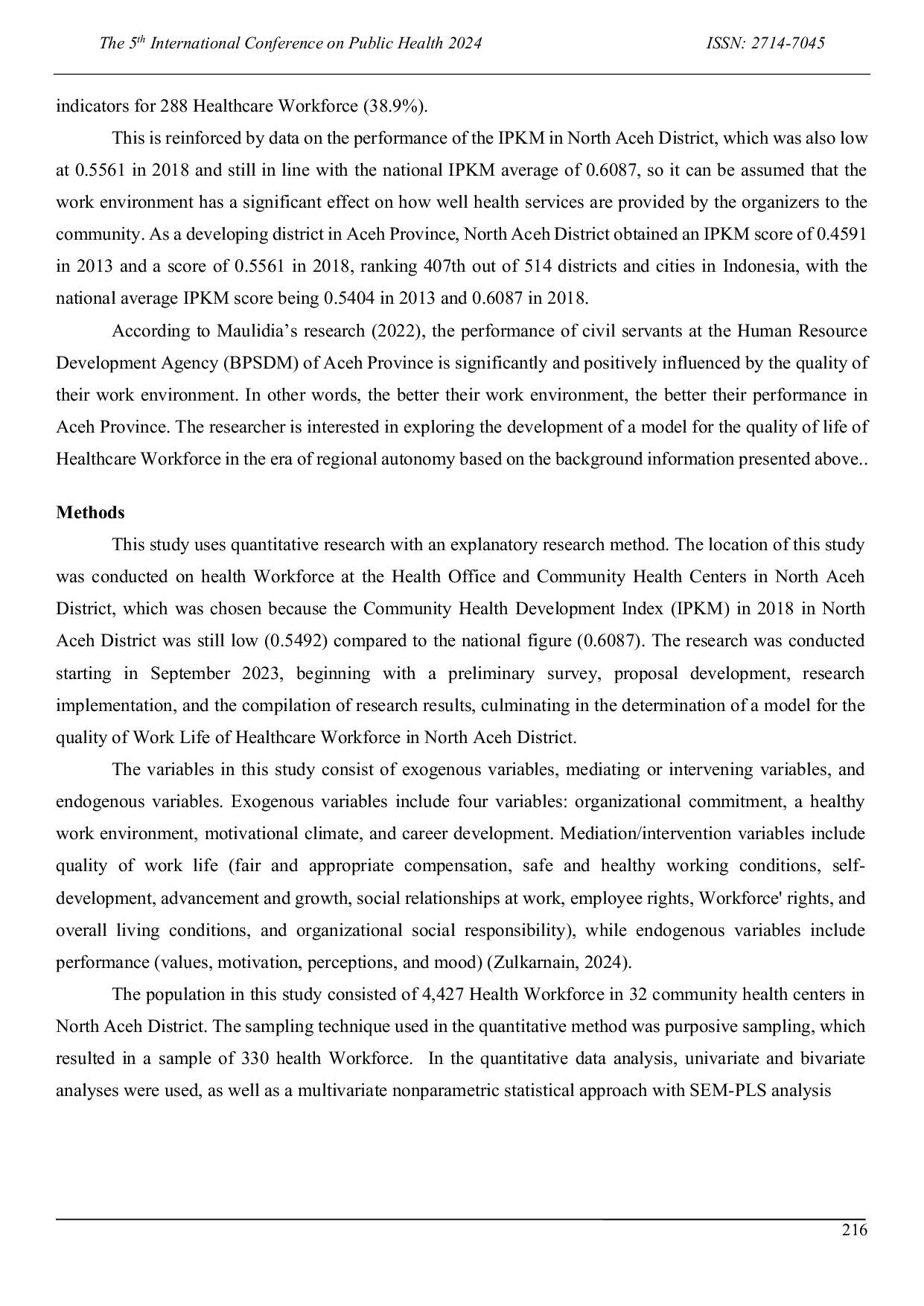 JURIS Quality of Work Life of Health Workforce in North Aceh District