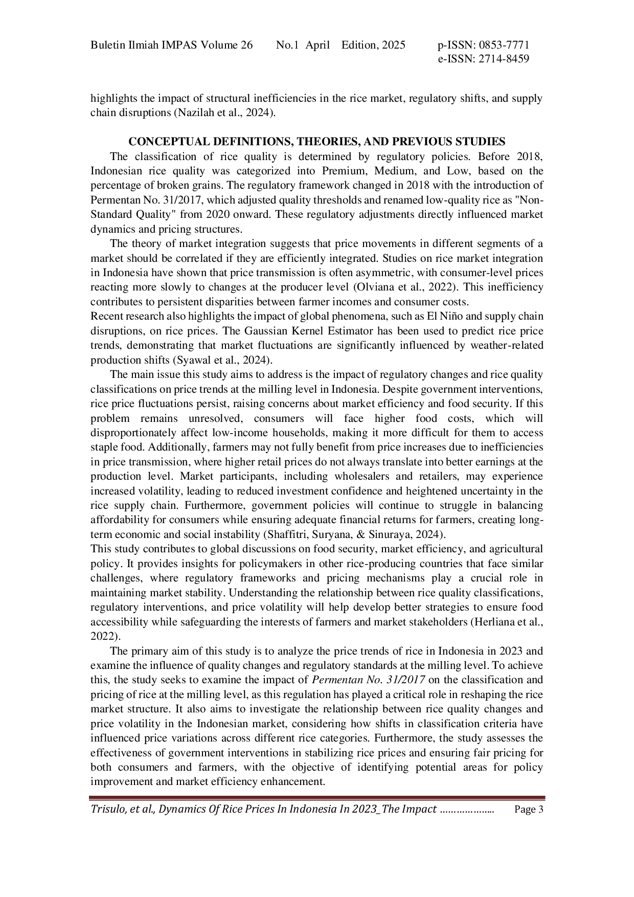 JURIS Dynamics of Rice Prices in Indonesia The Impact of Agricultural Regulations on Rice Quality