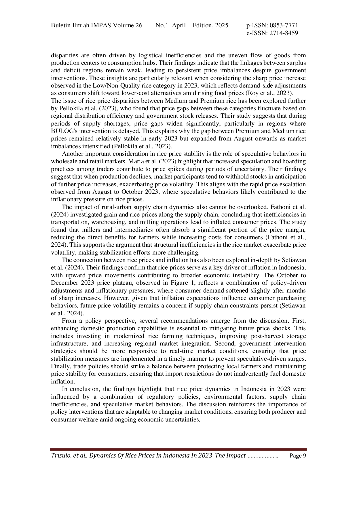 JURIS Dynamics of Rice Prices in Indonesia The Impact of Agricultural Regulations on Rice Quality
