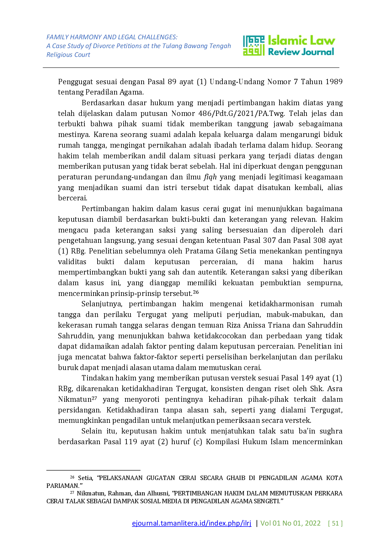 juris Family Harmony and Legal Challenges A Case Study of Divorce Petitions at the Tulang Bawang Tengah Religious Court