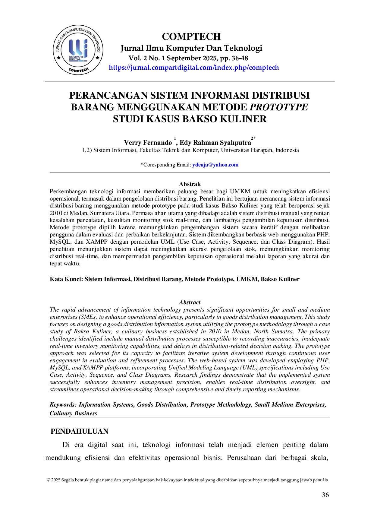 JURIS Perancangan Sistem Informasi Distribusi Barang Menggunakan Metode Prototype Studi Kasus Bakso Kuliner