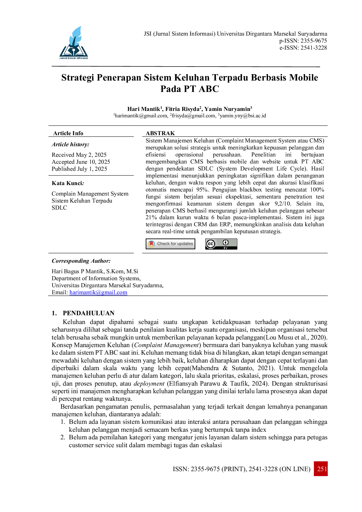 JURIS Strategi Penerapan Sistem Keluhan Terpadu Berbasis Mobile Pada PT ABC
