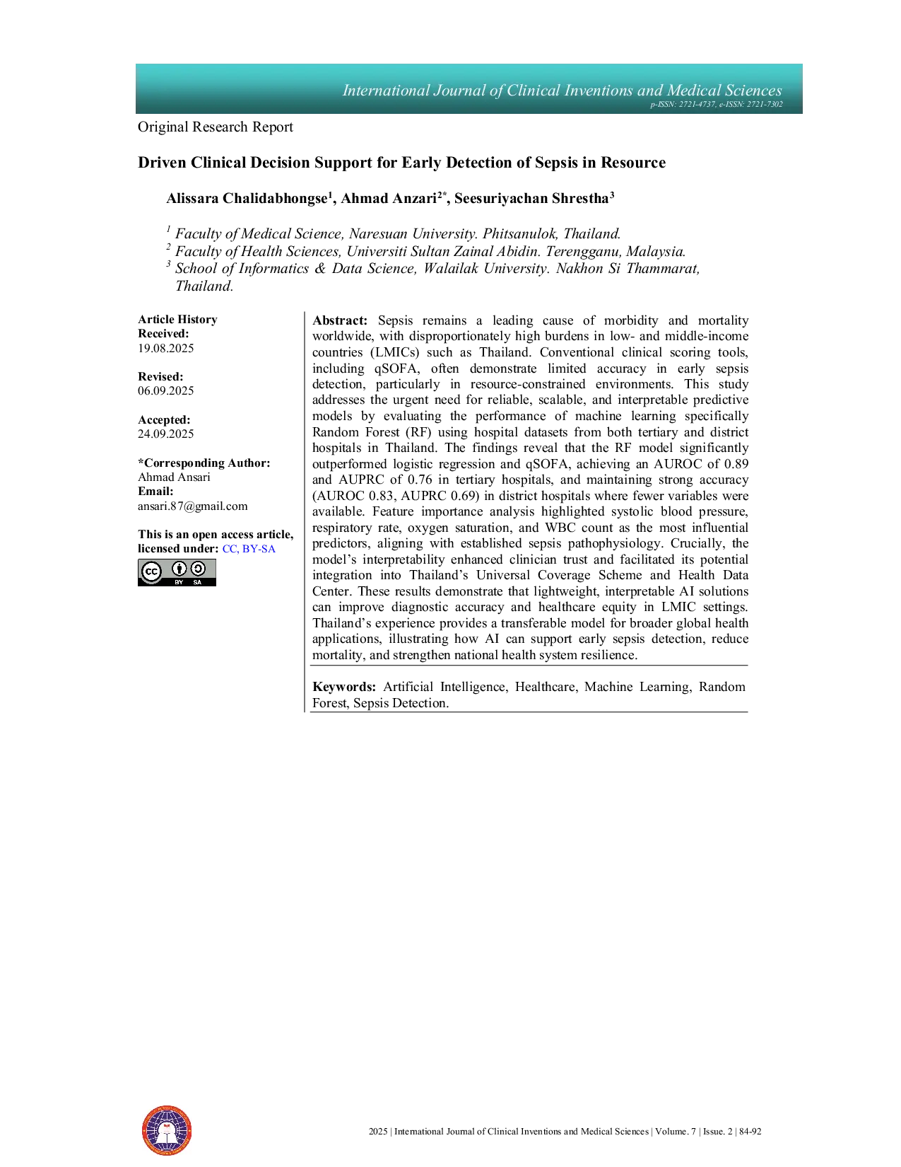 JURIS Driven Clinical Decision Support for Early Detection of Sepsis in Resource