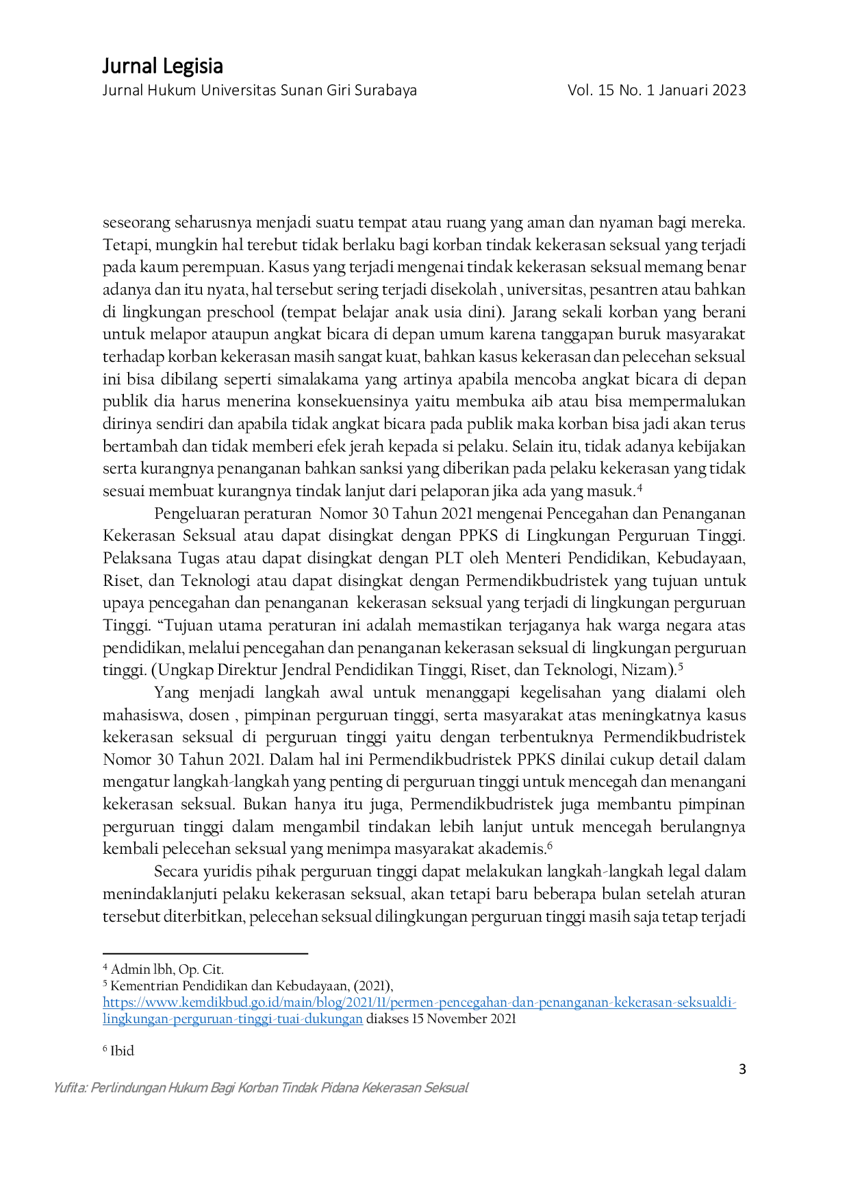 JURIS Perlindungan Hukum Bagi Korban Tindak Pidana Kekerasan Seksual Di Perguruan Tinggi