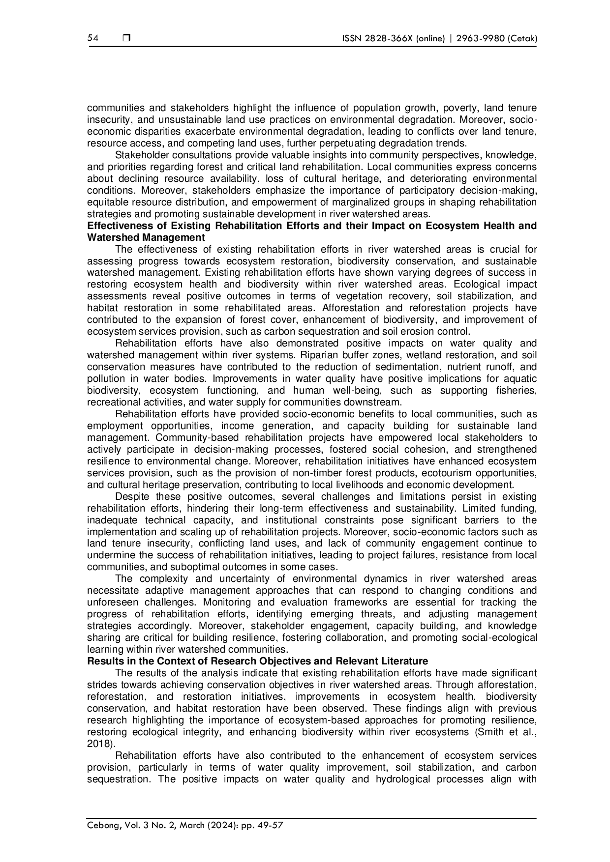 JURIS Enhancing Ecosystem Resilience Integrated Forest Rehabilitation in River Watershed Areas for Sustainable Development