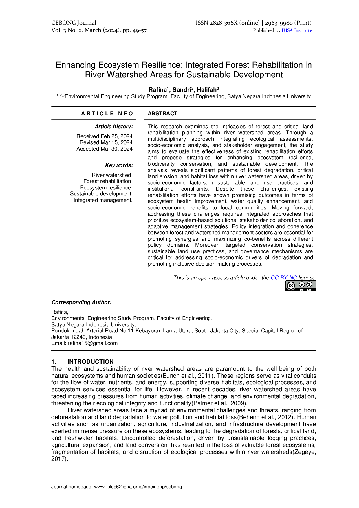 JURIS Enhancing Ecosystem Resilience Integrated Forest Rehabilitation in River Watershed Areas for Sustainable Development