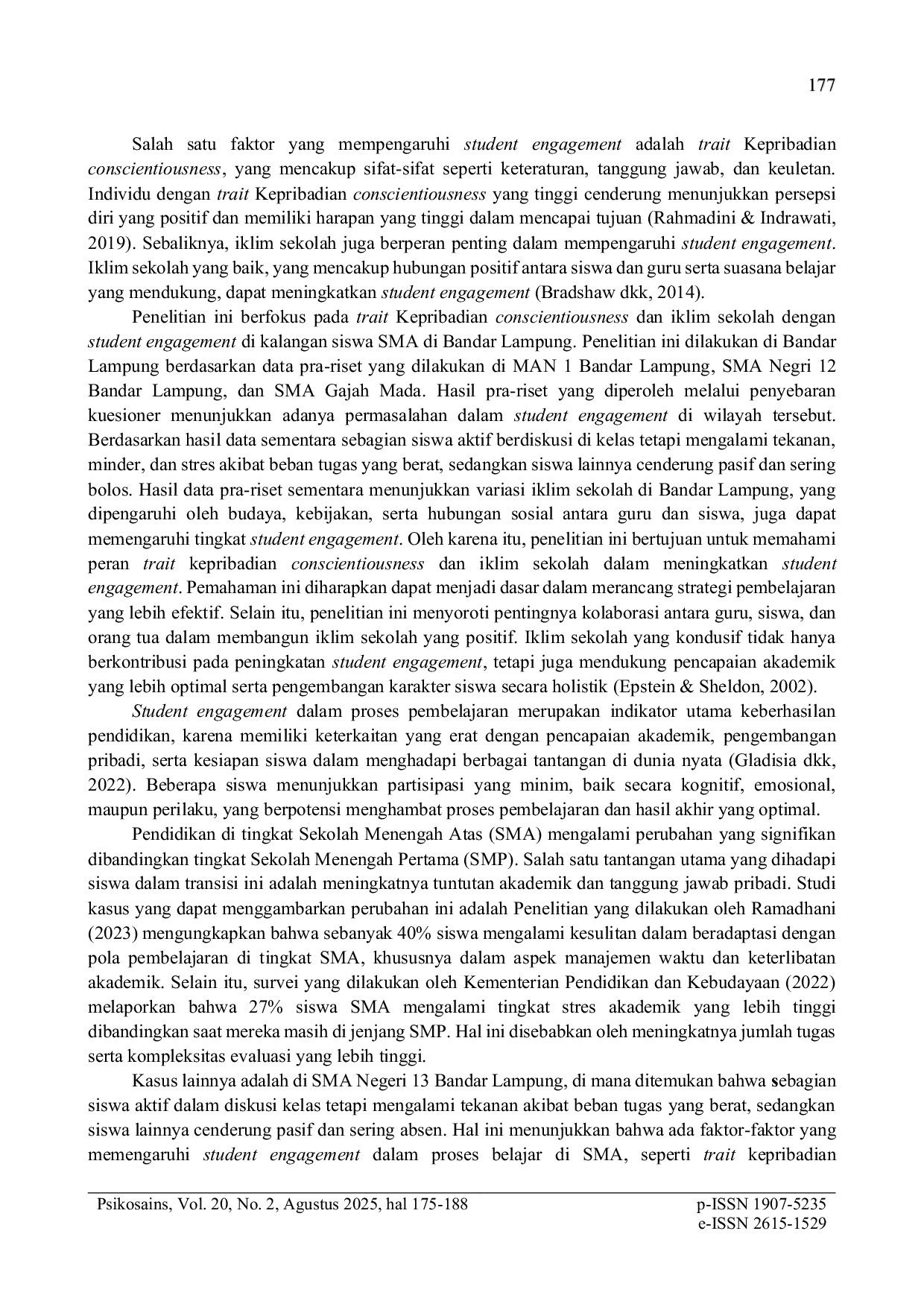 JURIS Peran Trait Kepribadian Conscientiousness dan Iklim Sekolah Dengan Student Engagement SMA