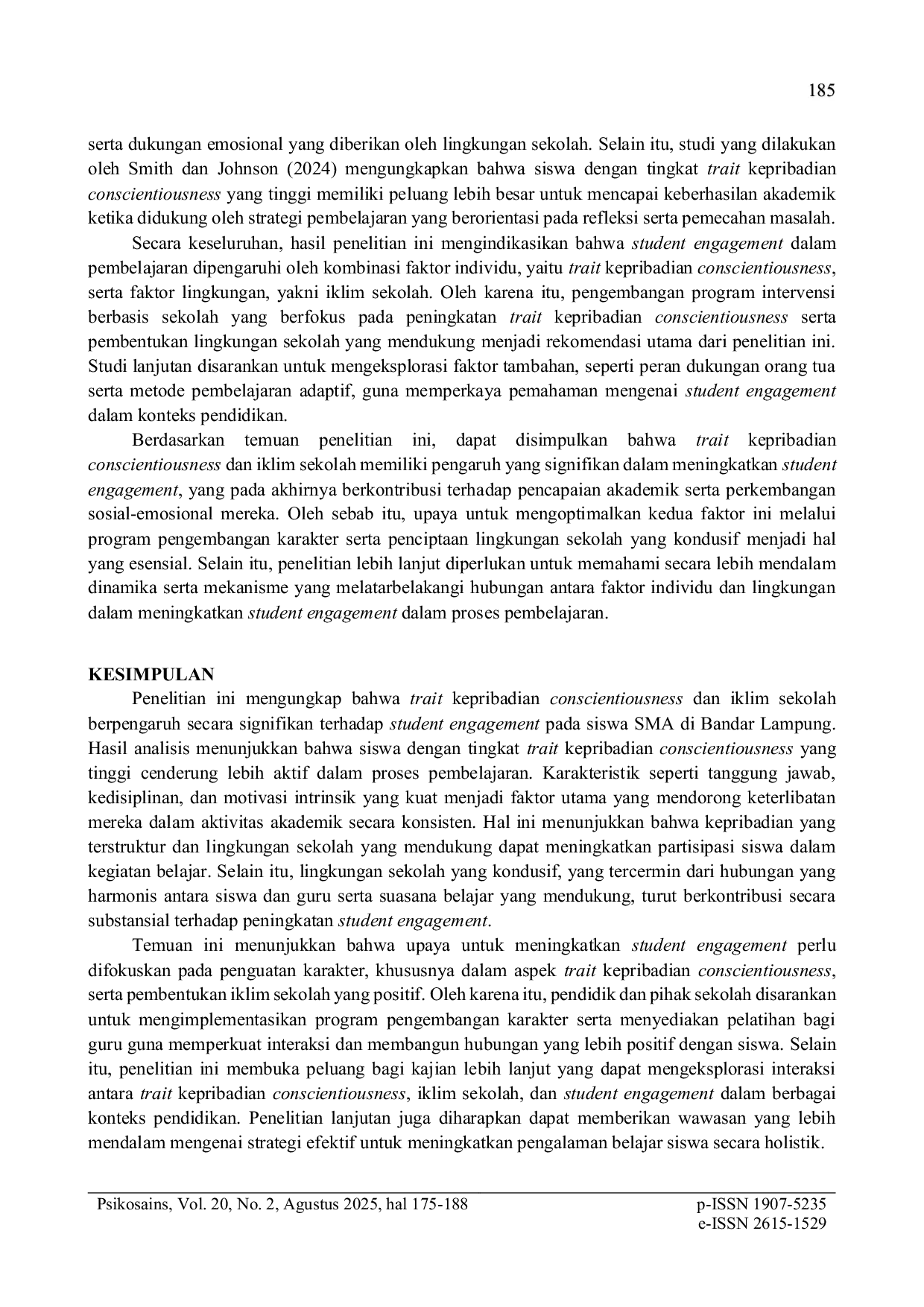 JURIS Peran Trait Kepribadian Conscientiousness dan Iklim Sekolah Dengan Student Engagement SMA