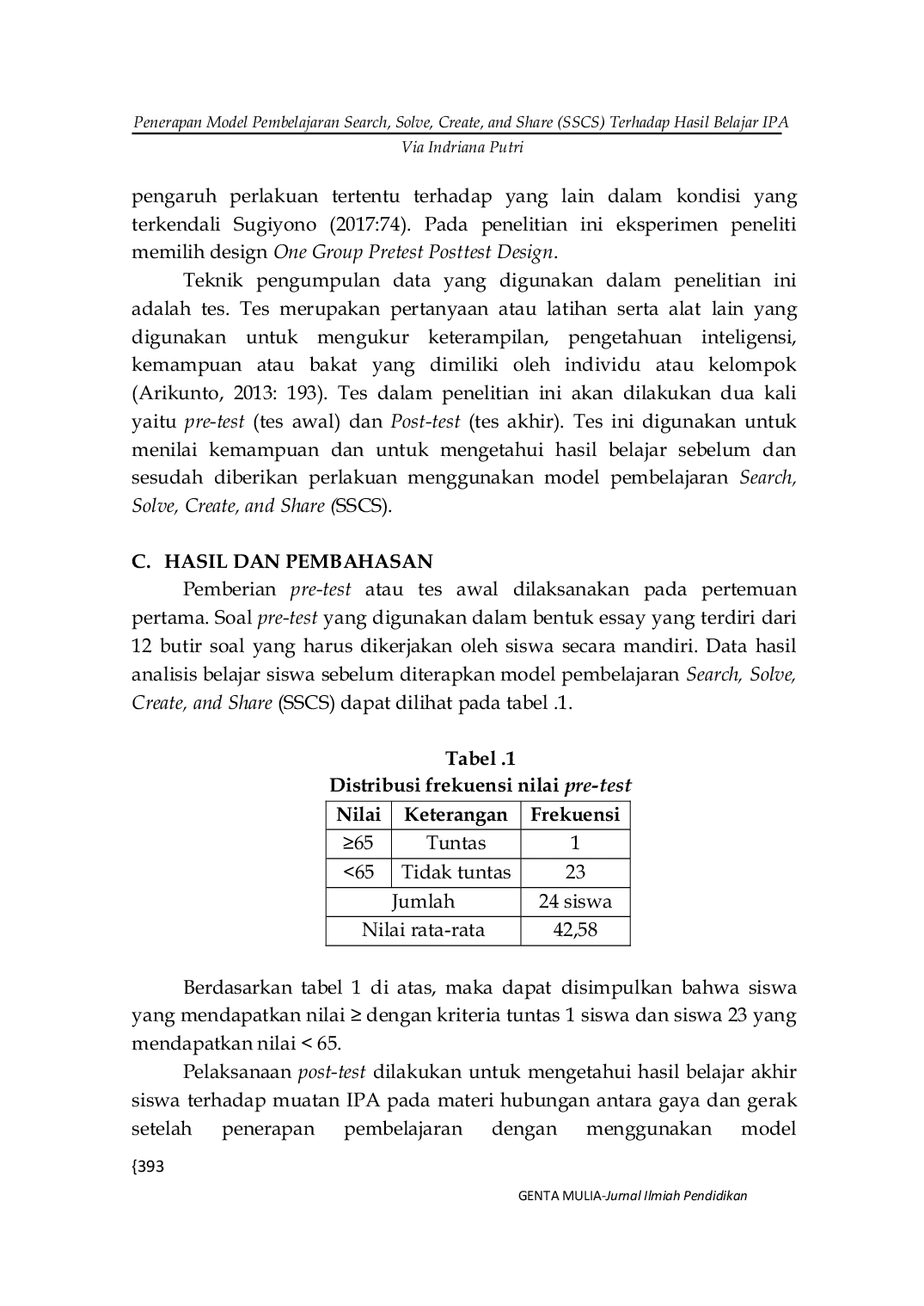 JURIS Penerapan Model Pembelajaran Search Solve Create and Share SSCS Terhadap Hasil Belajar IPA Siswa Kelas IV SD Negeri 56 Lubuklinggau