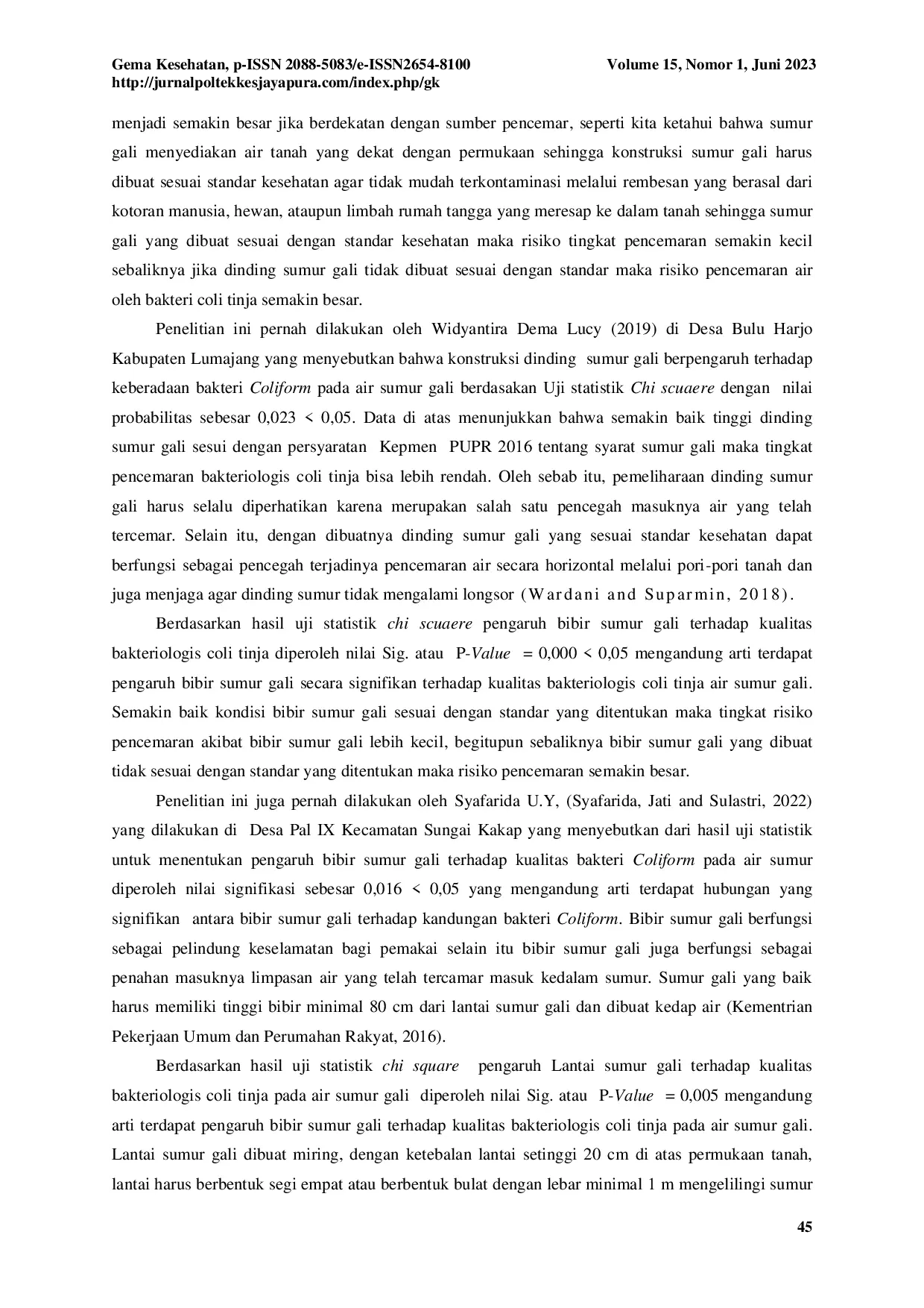 juris Pengaruh Konstruksi Terhadap Kualitas Bakteriologis Coli Tinja Dan Strategi Pengendalian Pada Air Sumur Gali Di Koya Barat Muara Tami Kota Jayapura