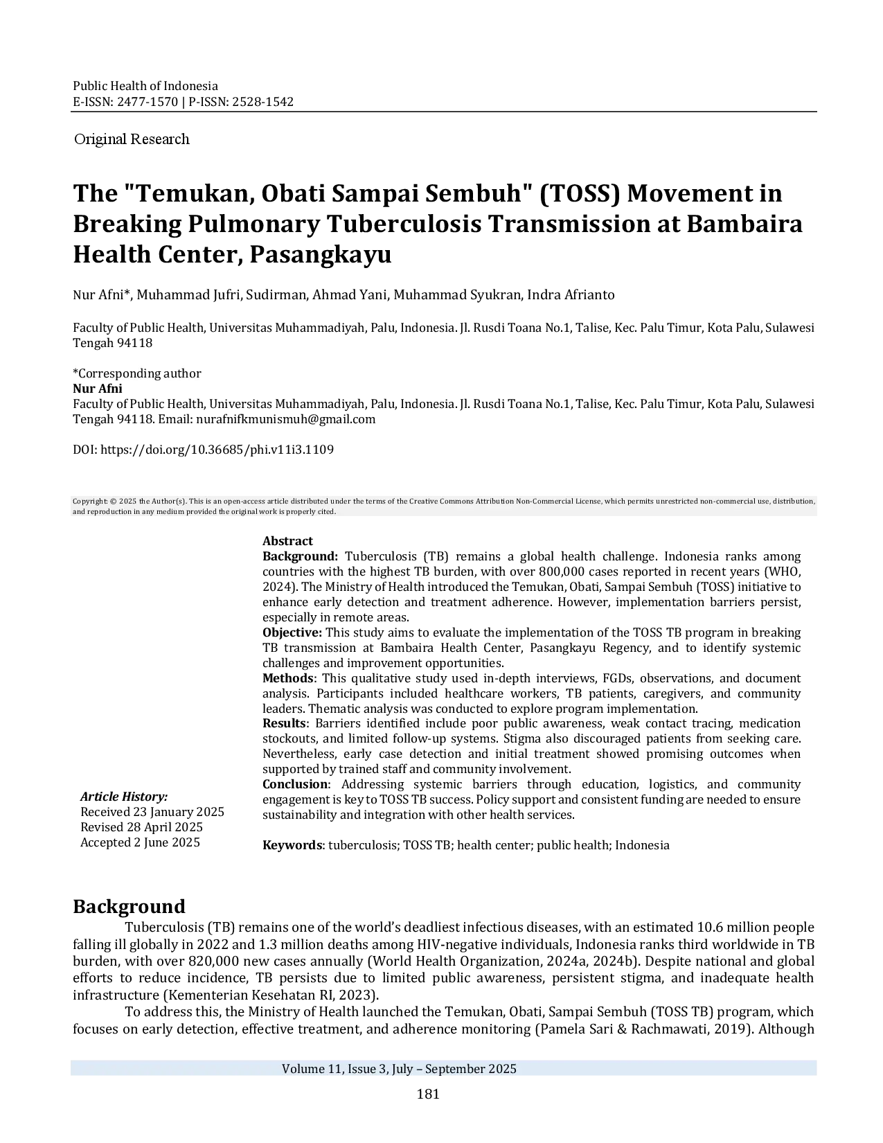 juris The Temukan Obati Sampai Sembuh TOSS Movement in Breaking Pulmonary Tuberculosis Transmission at Bambaira Health Center Pasangkayu