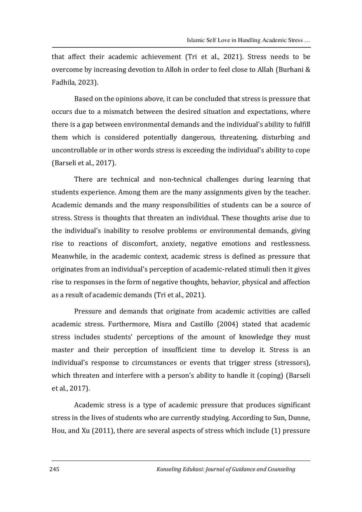 JURIS Islamic Self Love in Handling Academic Stress of MAN IC Students