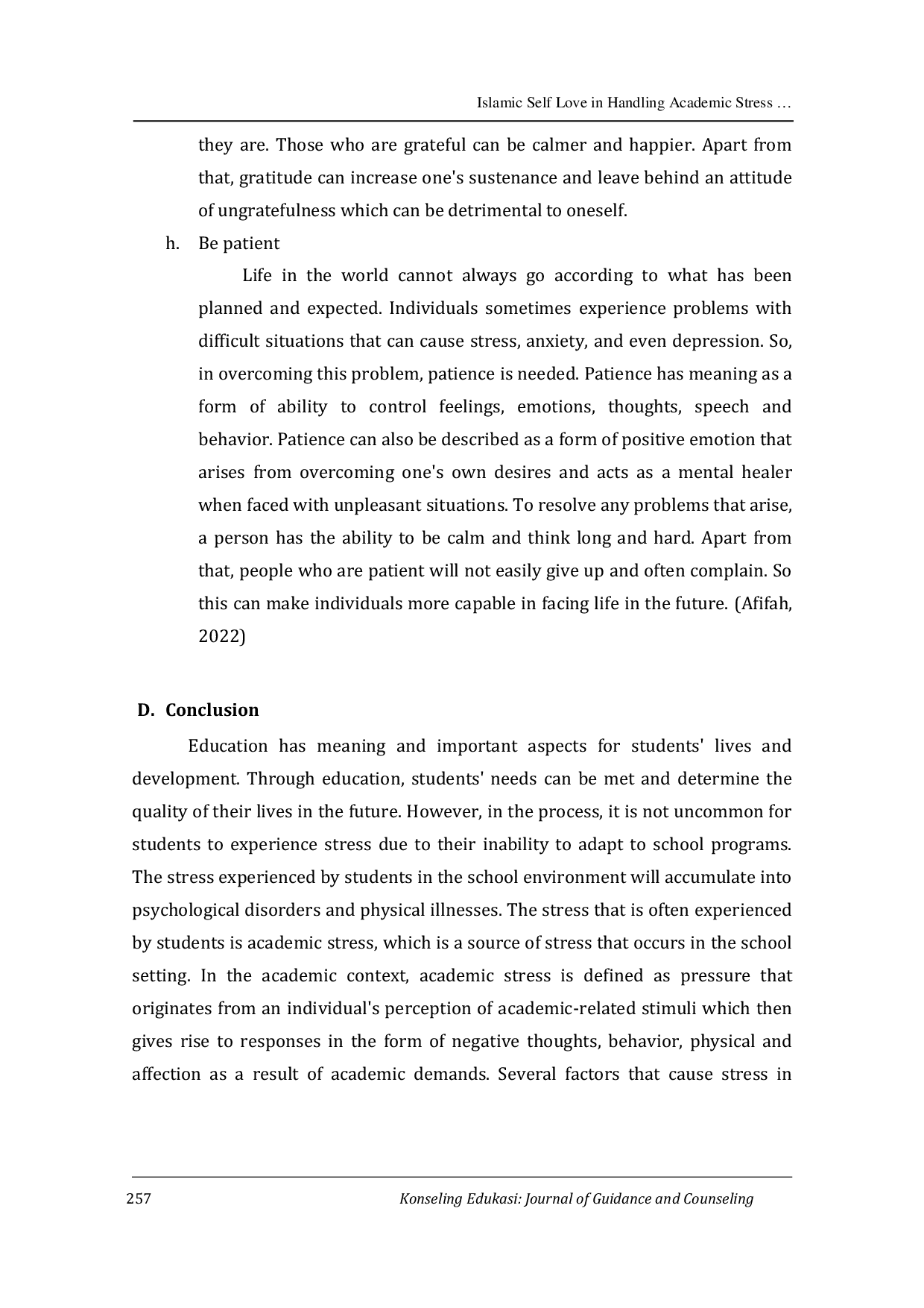 JURIS Islamic Self Love in Handling Academic Stress of MAN IC Students