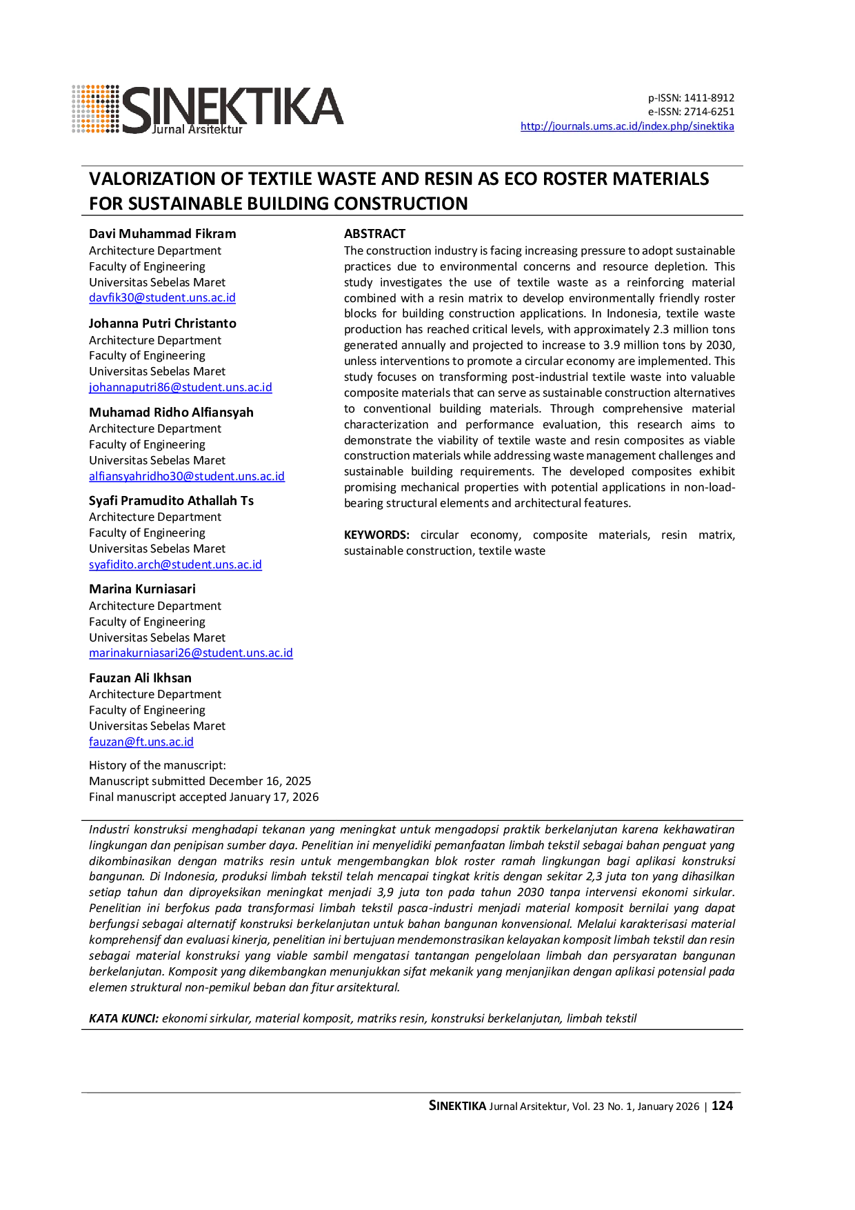 JURIS Valorization of Textile Waste and Resin as Eco Roster Materials for Sustainable Building Construction