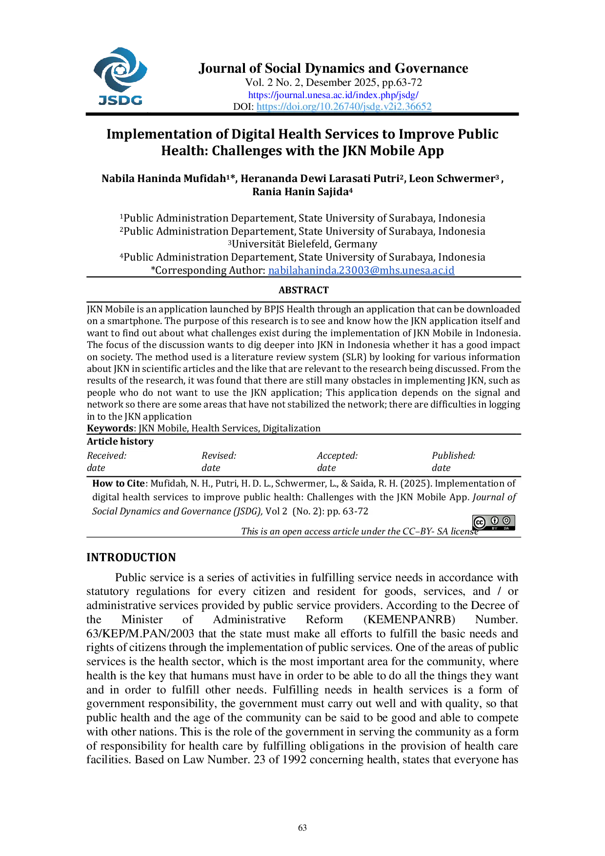 JURIS Implementation of Digital Health Services to Improve Public Health Challenges with the JKN Mobile App