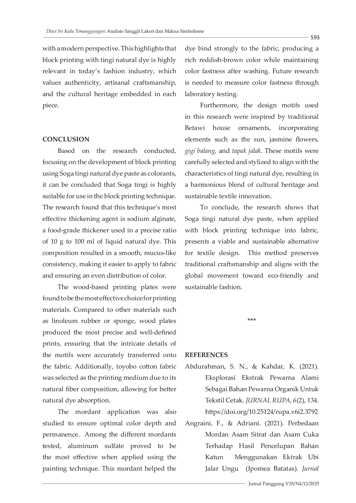 JURIS The Development of Soga Tingi Ceriops tagal Natural Dye Paste Material for Block Printing on Textiles