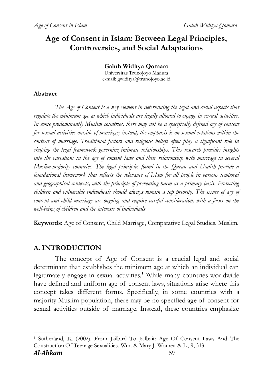 JURIS Age of Consent in Islam Between Legal Principles Controversies and Social Adaptations