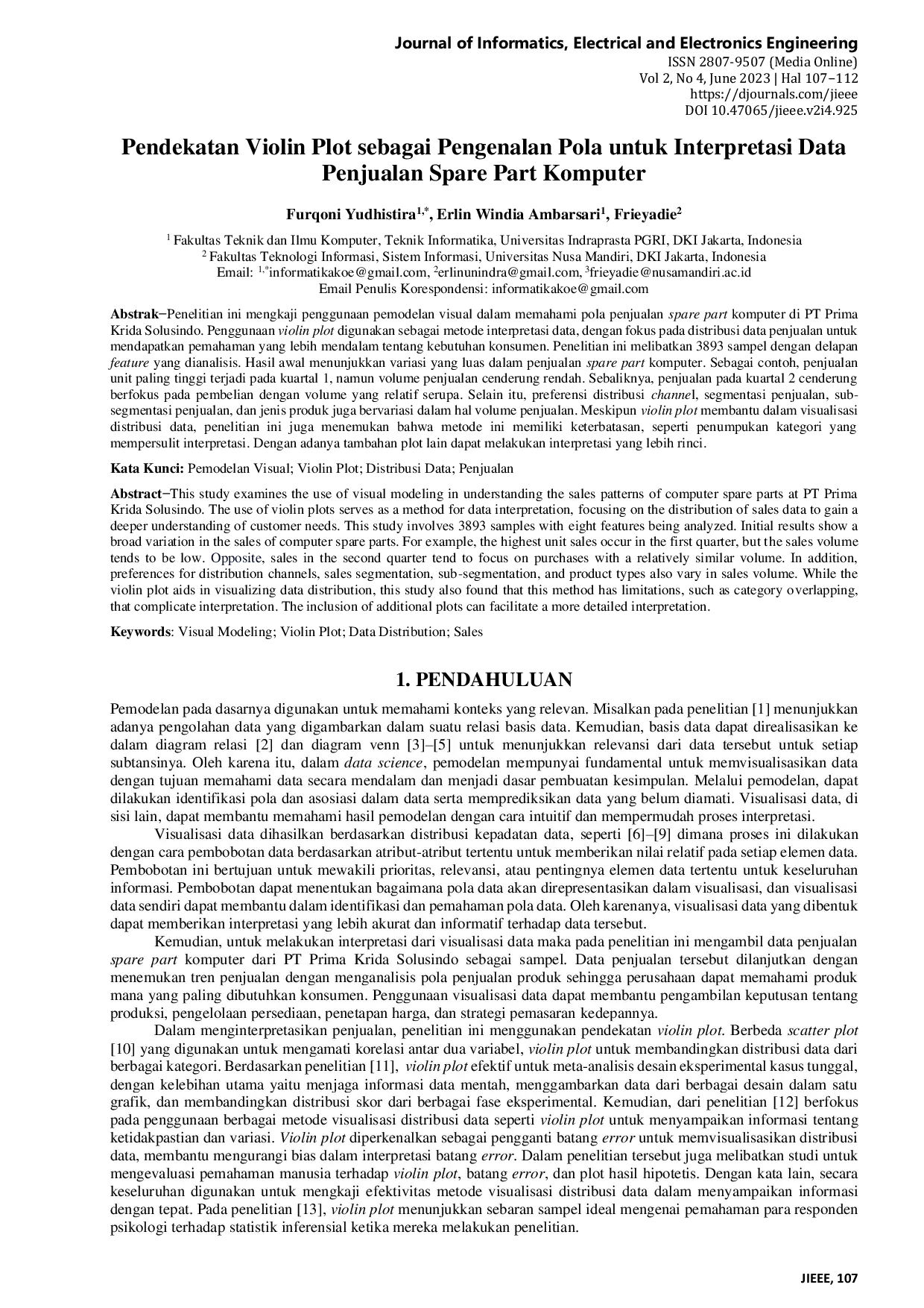 JURIS Pendekatan Violin Plot sebagai Pengenalan Pola untuk Interpretasi Data Penjualan Spare Part Komputer
