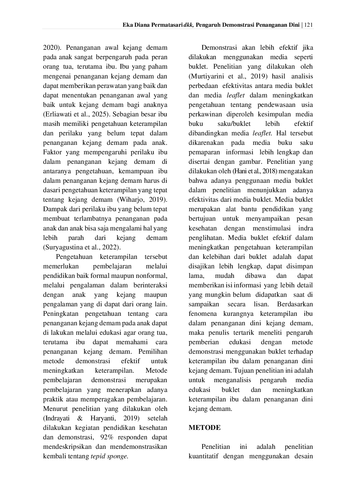 JURIS Pengaruh Demonstrasi Penanganan Dini Kejang Demam Anak dengan Media Booklet terhadap Keterampilan Ibu