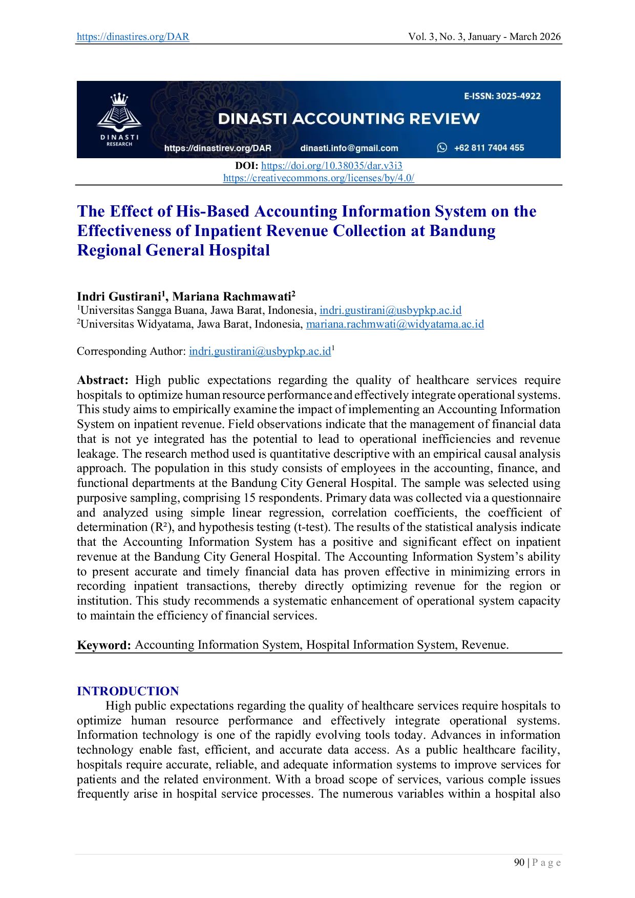 JURIS The Effect of His Based Accounting Information System on the Effectiveness of Inpatient Revenue Collection at Bandung Regional General Hospital