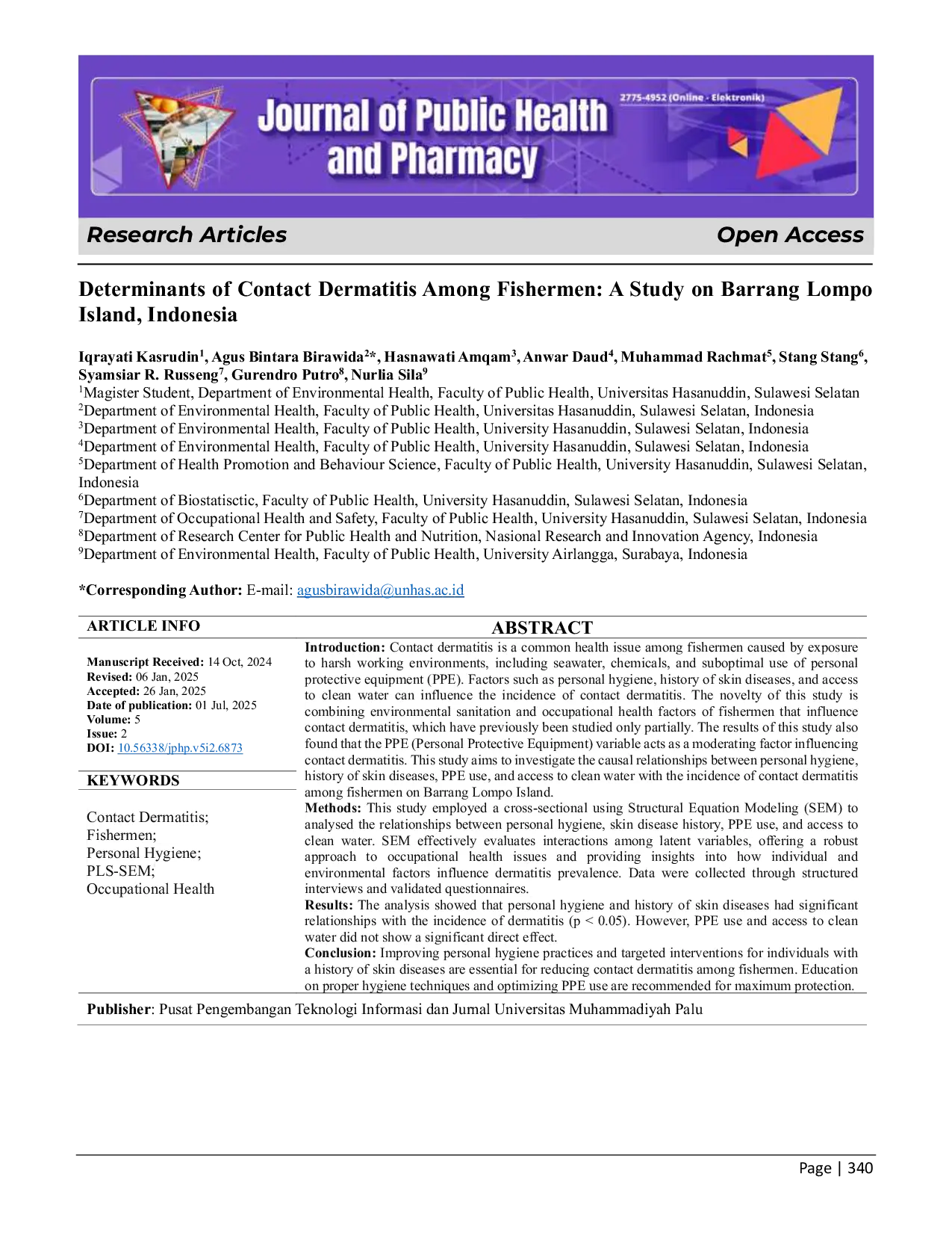JURIS Determinants of Contact Dermatitis Among Fishermen A Study on Barrang Lompo Island Indonesia