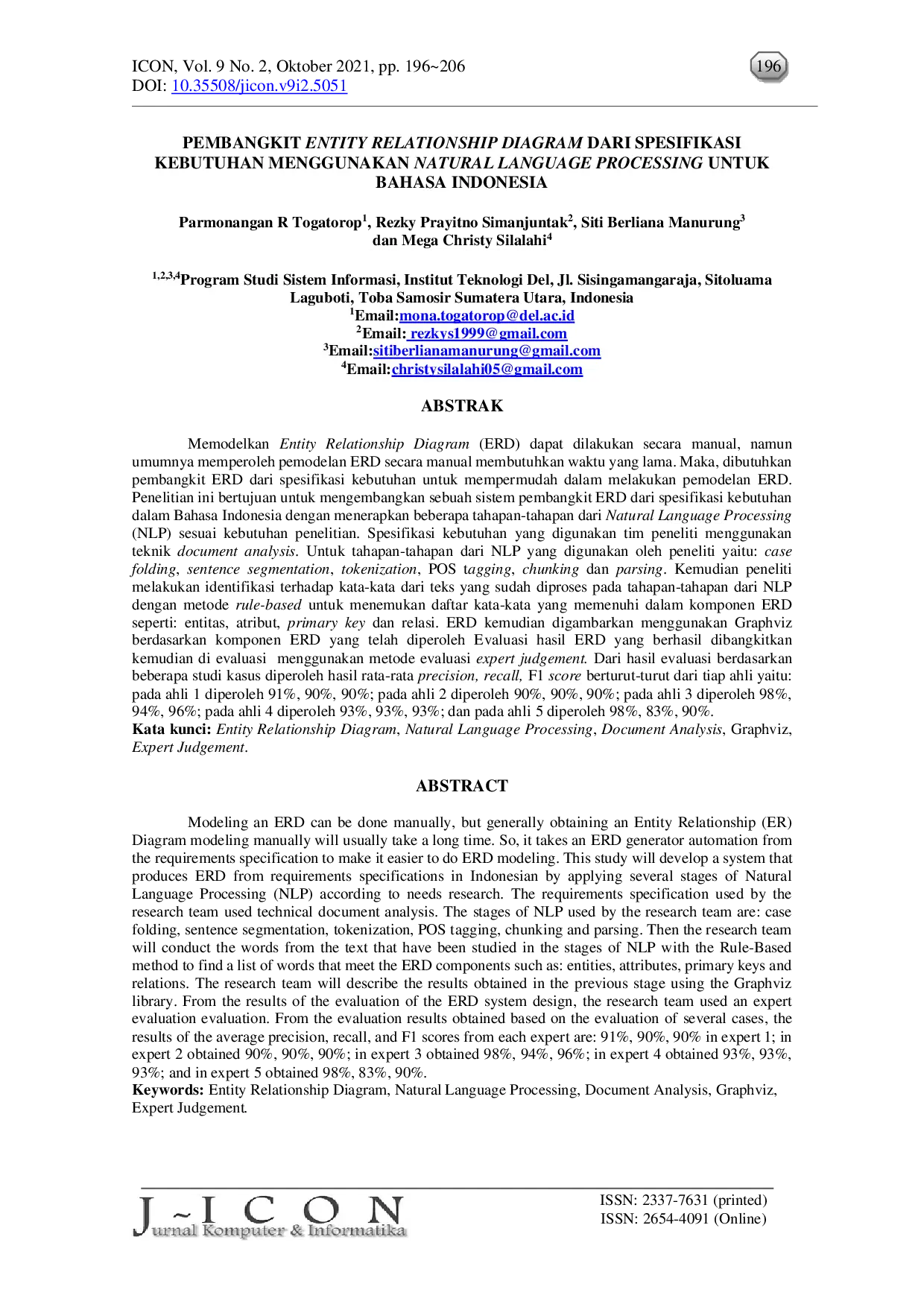 JURIS Pembangkit Entity Relationship Diagram Dari Spesifikasi Kebutuhan Menggunakan Natural Language Processing Untuk Bahasa Indonesia