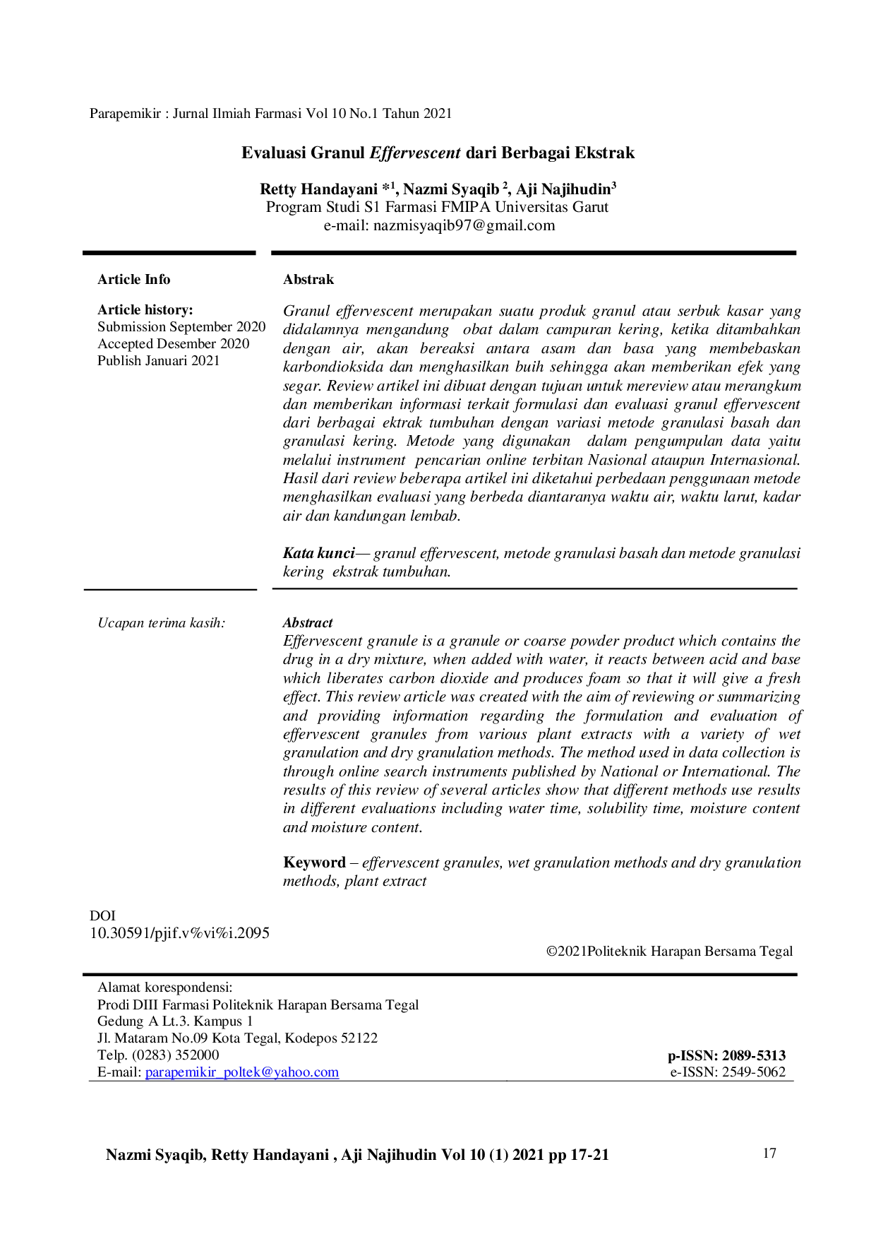 JURIS Evaluasi Granul Effervescent dari Berbagai Ekstrak