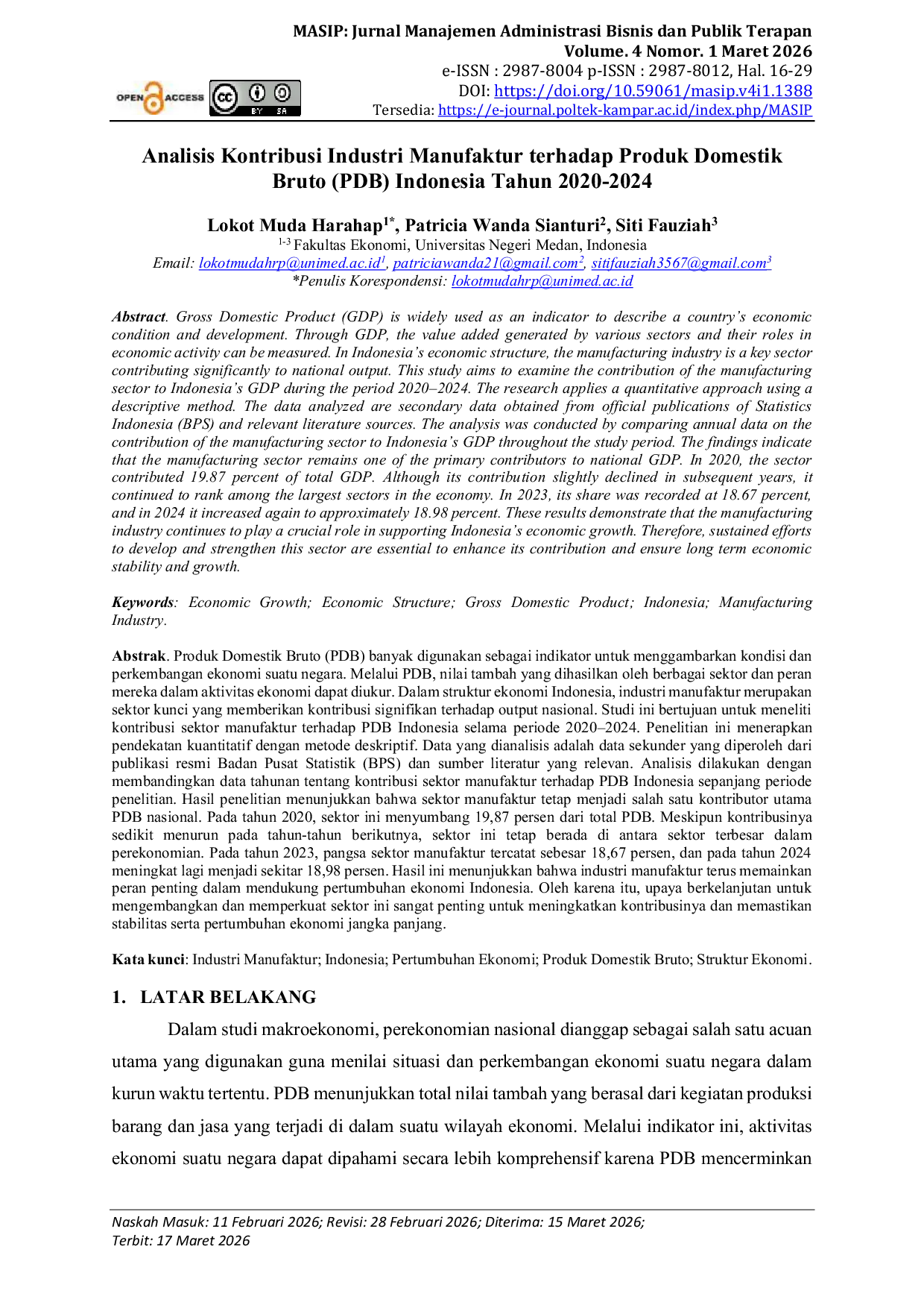 JURIS Analisis Kontribusi Industri Manufaktur Terhadap Produk Domestik Bruto PDB Indonesia Tahun 2020 2024