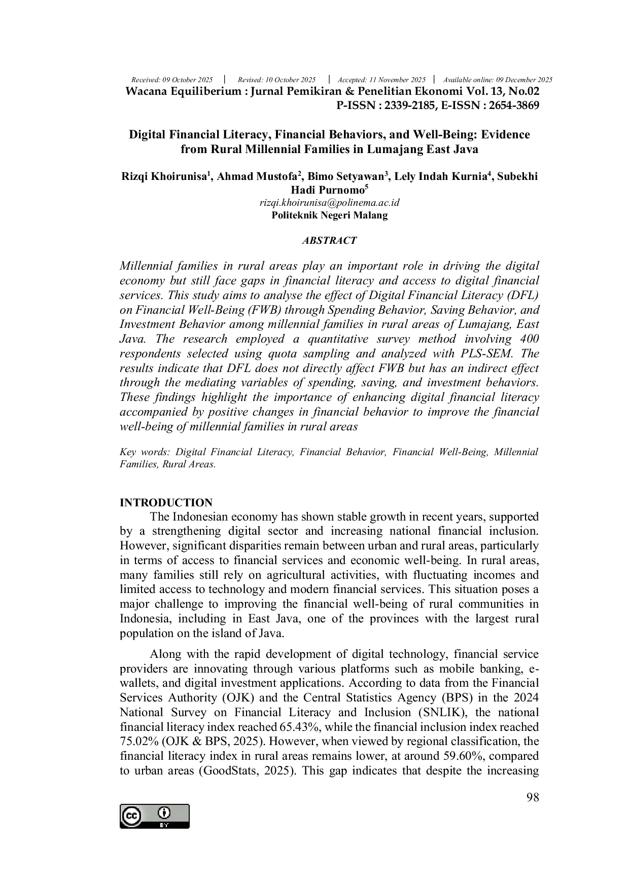 JURIS Digital Financial Literacy Financial Behaviors and Well Being Evidence from Rural Millennial Families in Lumajang East Java