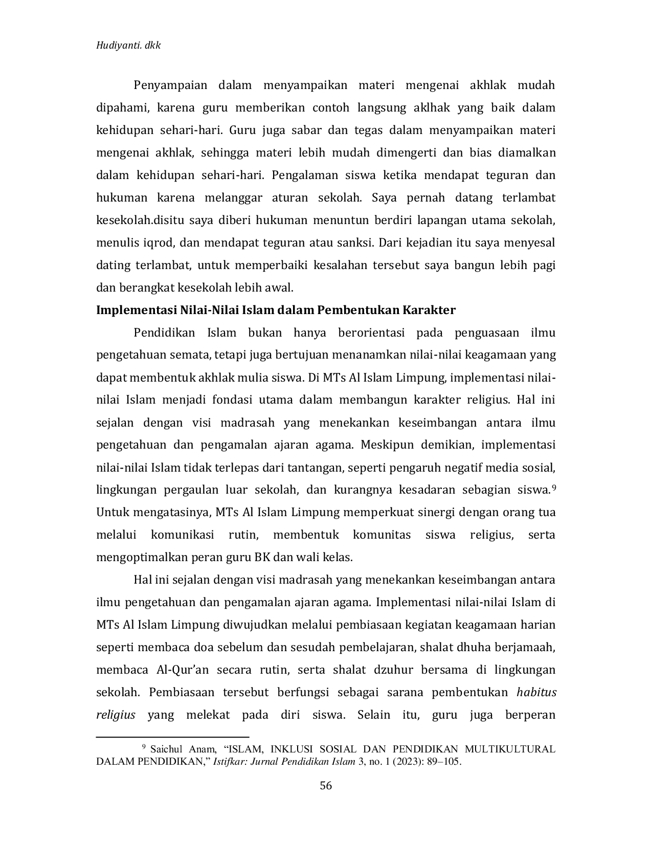 JURIS Implementasi Nilai Nilai Islam dalam Pembentukan Karakter Religius Siswa di MTS Al Islam Limpung