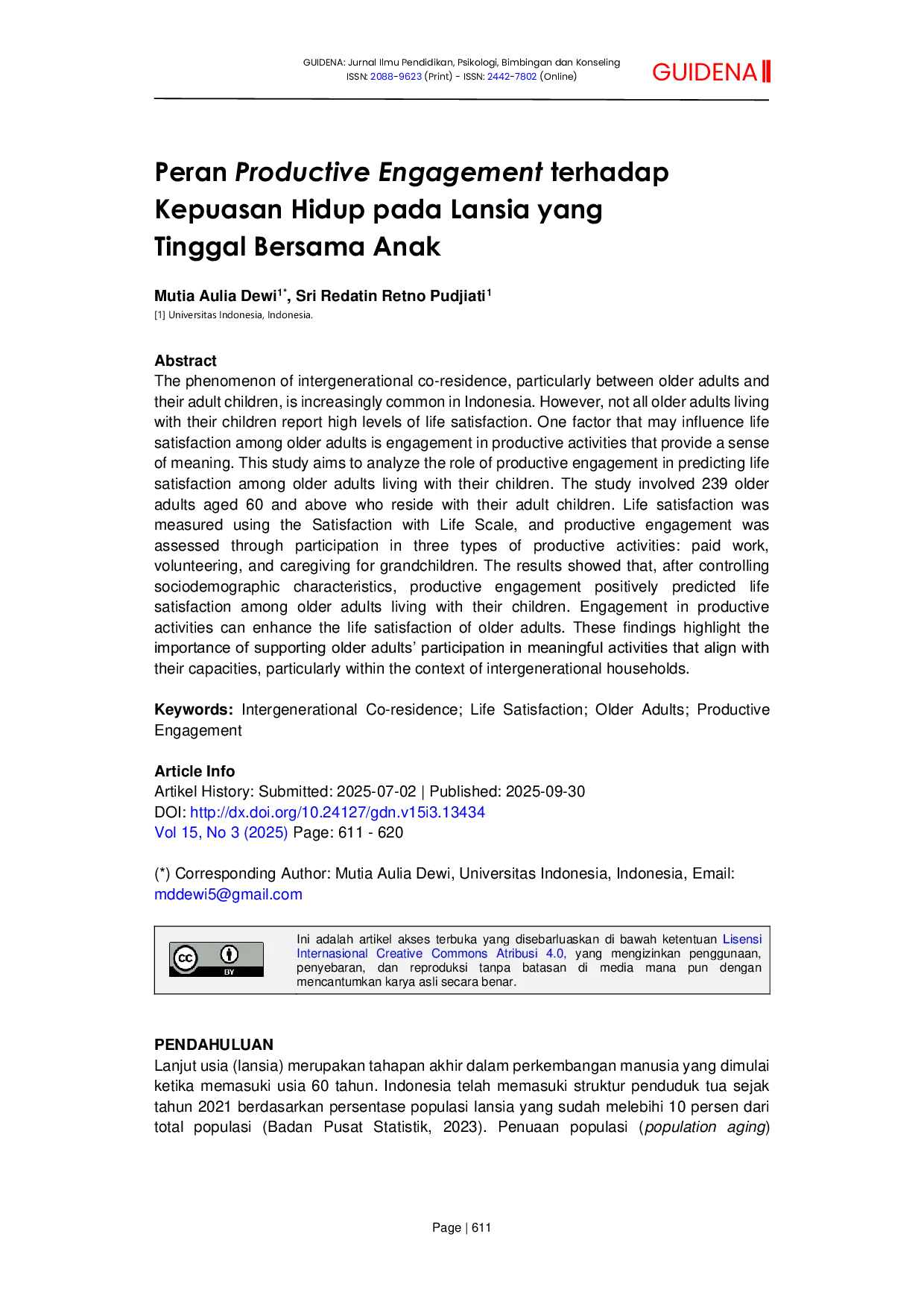 JURIS Peran Productive Engagement terhadap Kepuasan Hidup pada Lansia yang Tinggal Bersama Anak