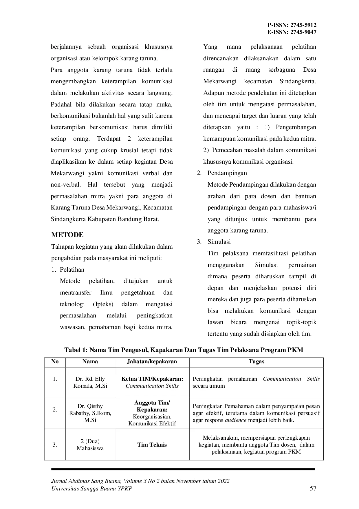 JURIS Pengembangan Kemampuan Karang Taruna Melalui Communication Skills dalam Mempromosikan Agro Wisata di Desa Mekarwangi Kecamatan Sindangkerta Kabupaten Bandung Barat