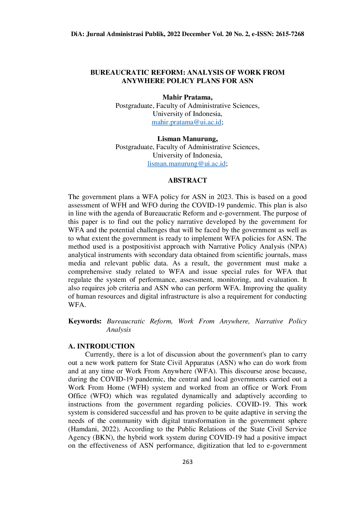JURIS Bureaucratic Reform Analysis Of Work From Anywhere Policy Plans For Asn