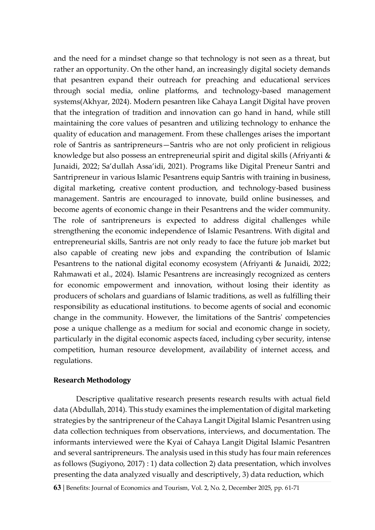 JURIS Dynamics of Islamic Pesantren Digital Marketing Strategy Model on the Existence of Santripreneur Roles Dinamika Pesantren Model Strategi Digital Marketing Pada Eksistensi Peran Santripreneur